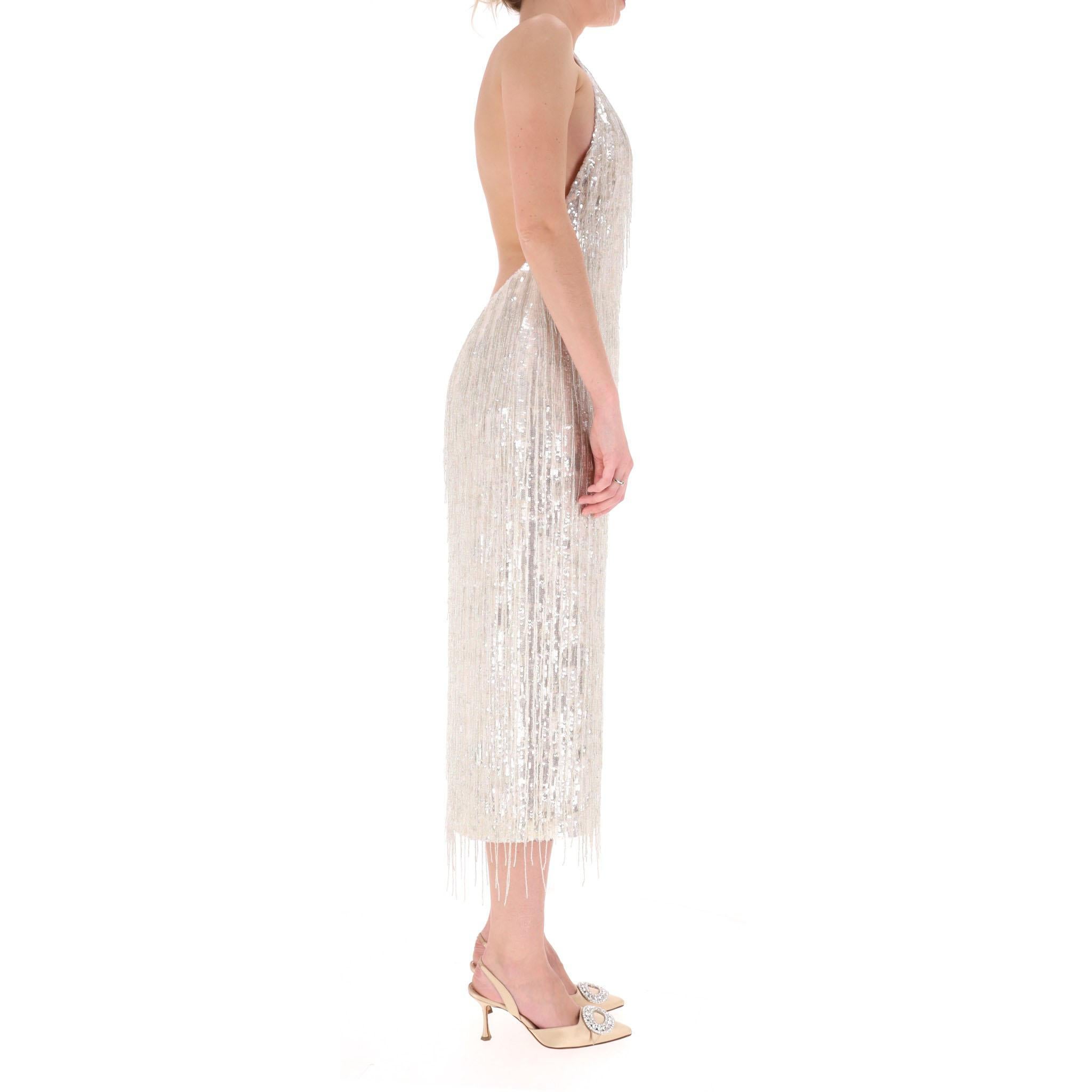Vestido Midi Ilta de lentejuelas y cuentas sin espalda Beige en venta