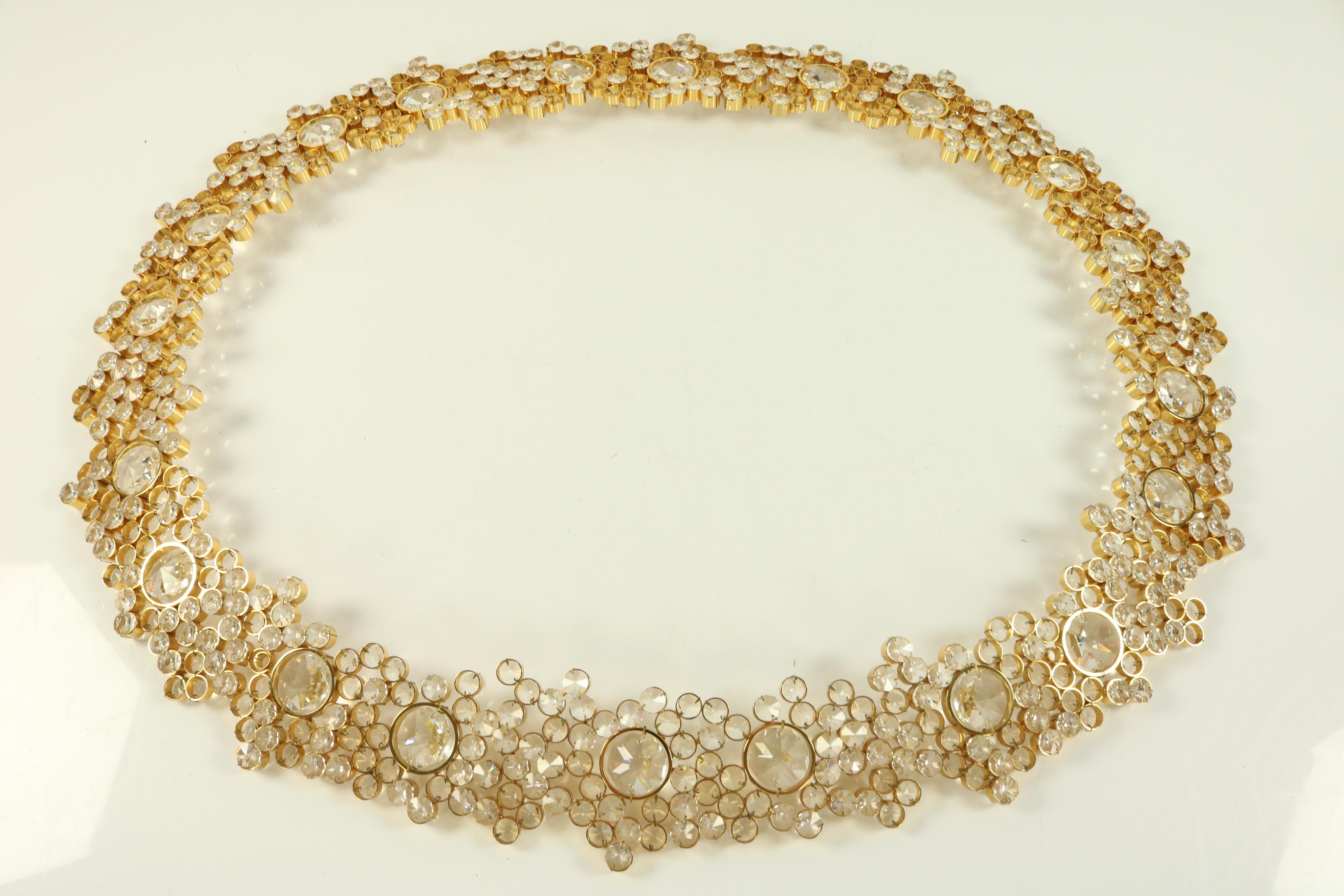 Iluminated Palwa Mirror Faceted Glass Diamonds in Gilded Brass, 1960s Vintage im Angebot 7
