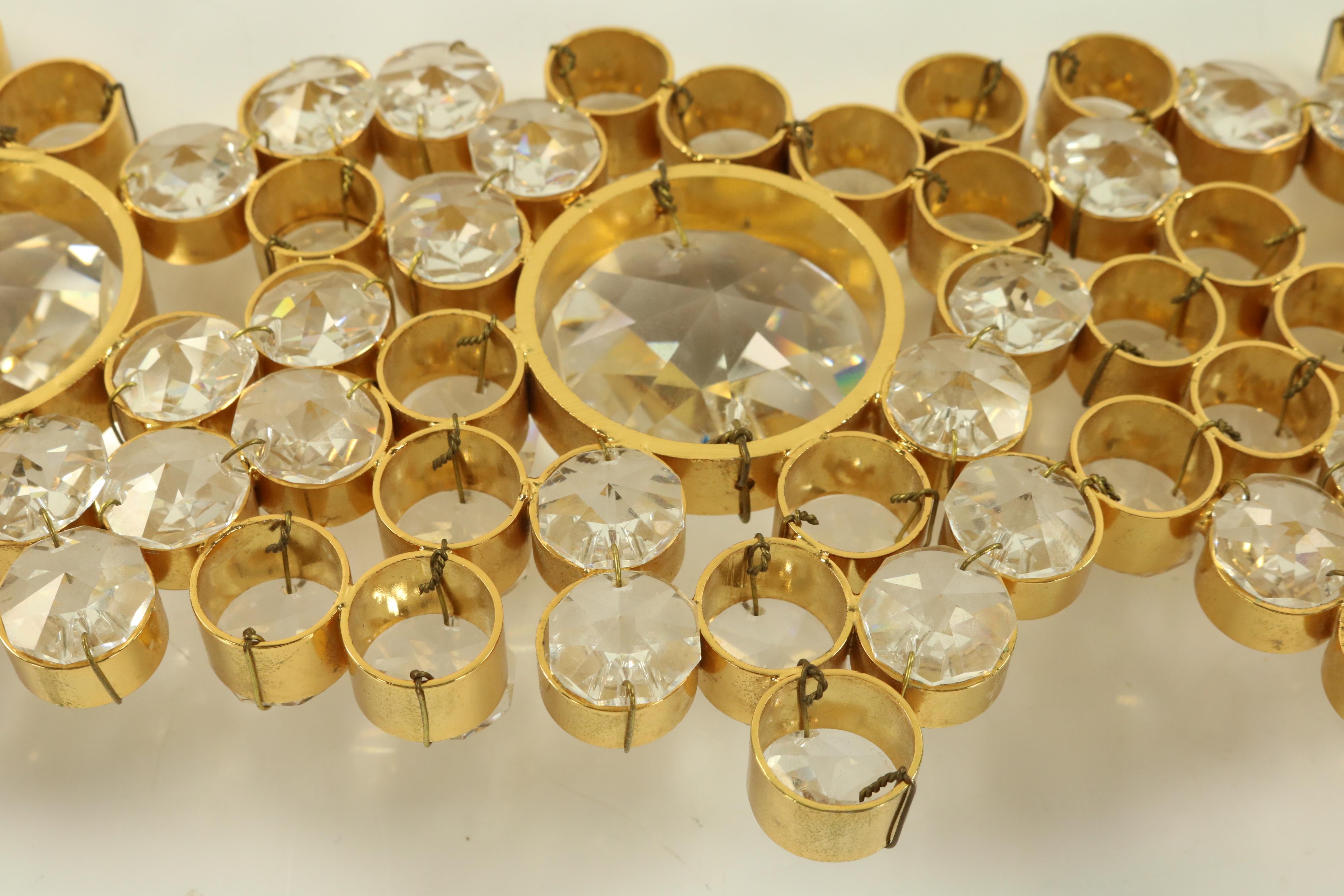 Iluminated Palwa Mirror Faceted Glass Diamonds in Gilded Brass, 1960s Vintage im Angebot 8