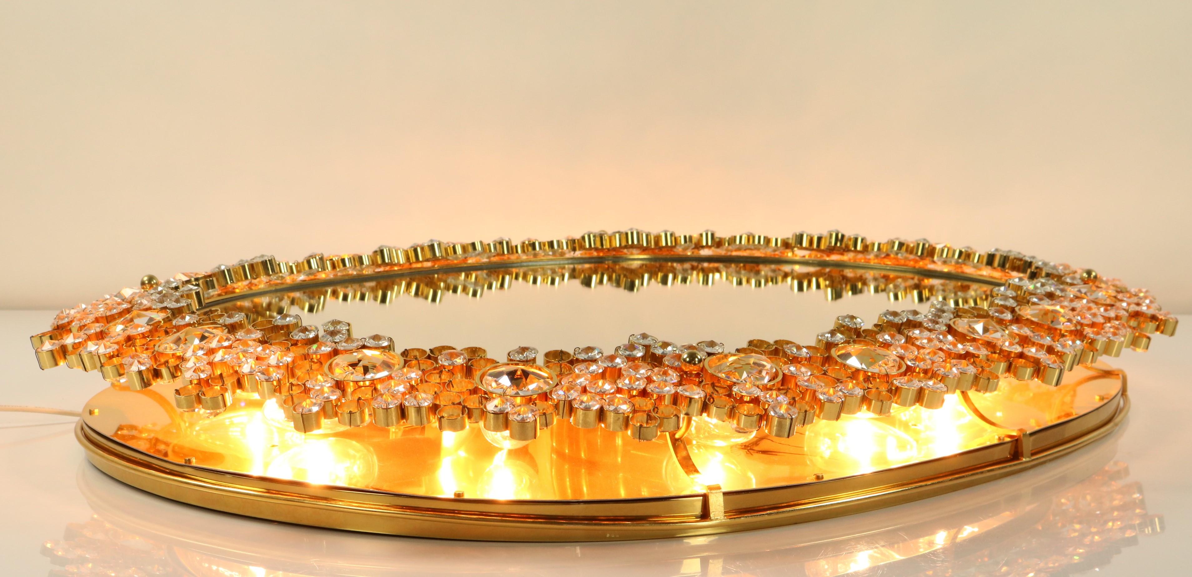 Iluminated Palwa Mirror Faceted Glass Diamonds in Gilded Brass, 1960s Vintage (Moderne der Mitte des Jahrhunderts) im Angebot