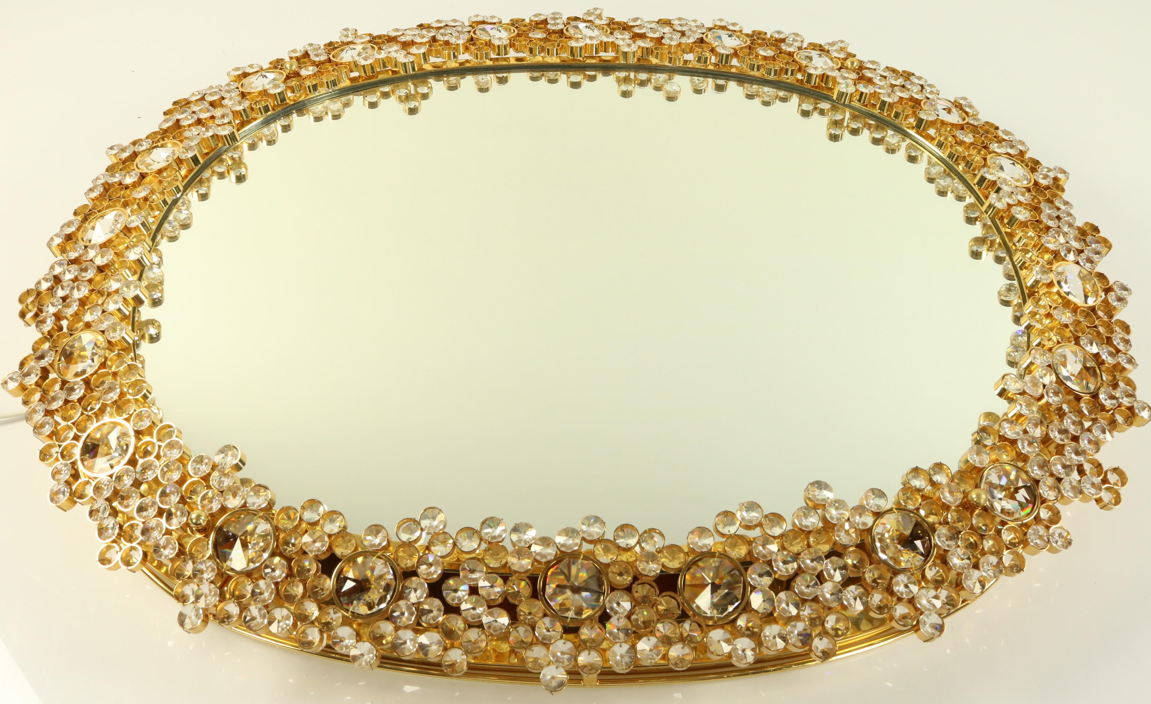 Iluminated Palwa Mirror Faceted Glass Diamonds in Gilded Brass, 1960s Vintage im Angebot 1