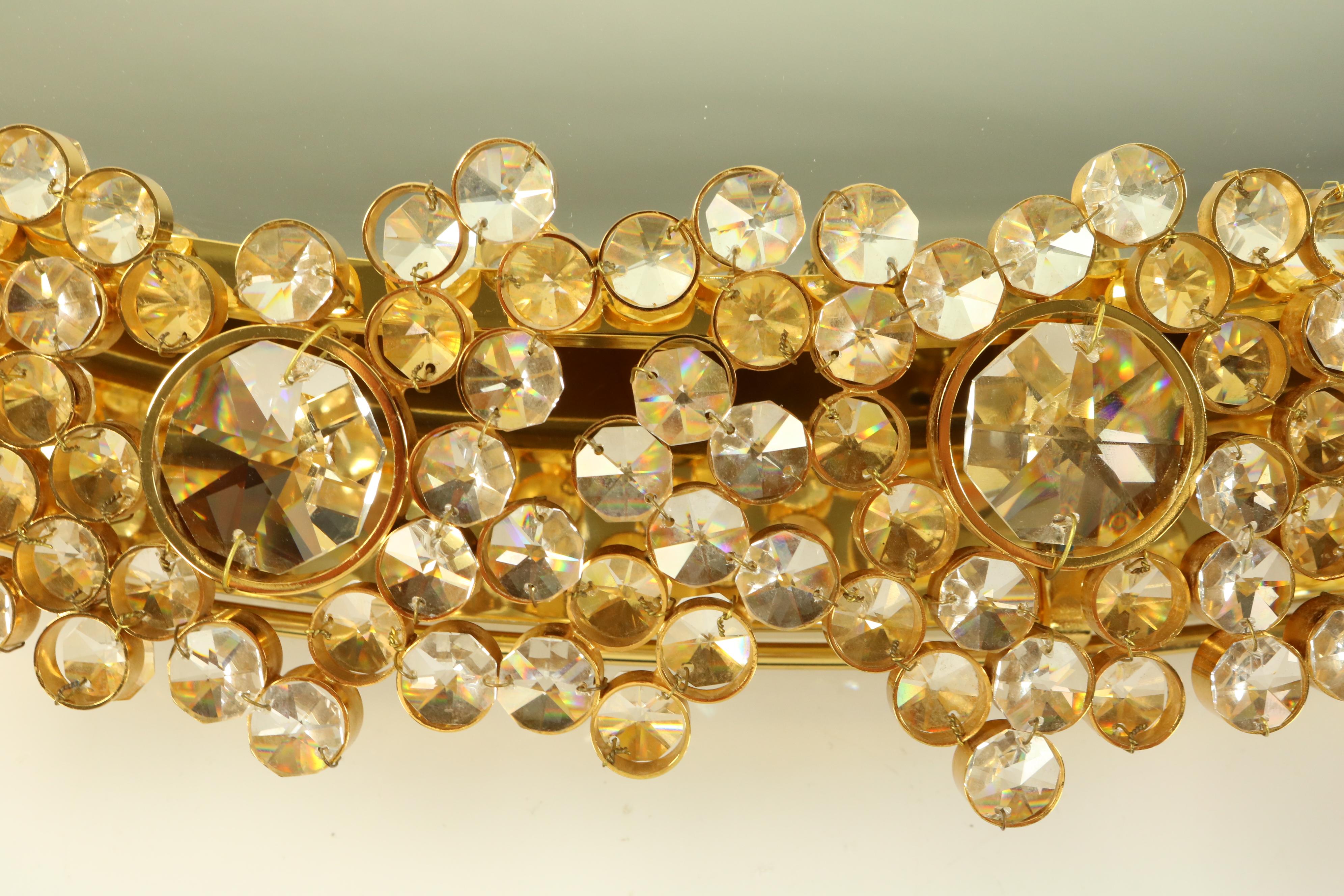 Iluminated Palwa Mirror Faceted Glass Diamonds in Gilded Brass, 1960s Vintage im Angebot 2