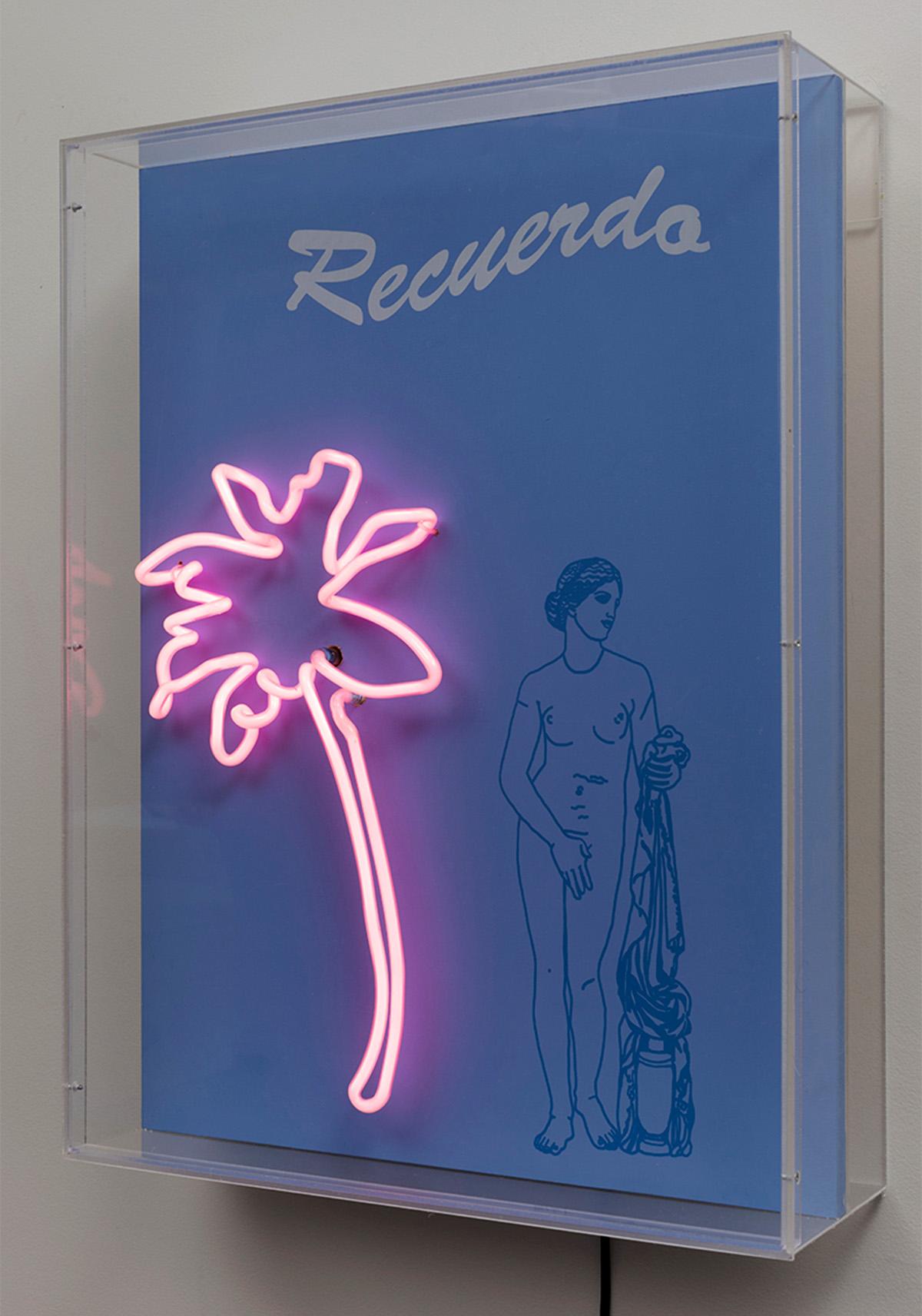 Modern Ilusión and Recuerdo Aphrodite Diptych. Neon Light Box Wall Sculpture.  For Sale