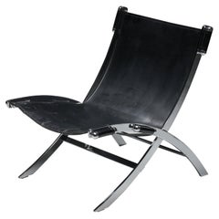 Sedia da salotto ILVA Design modello Cuba, pelle nera, Danimarca, anni 2000