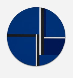"Blue Tondo" Graphic Abstract, Deep Blues, Black, Acrylic, Circular