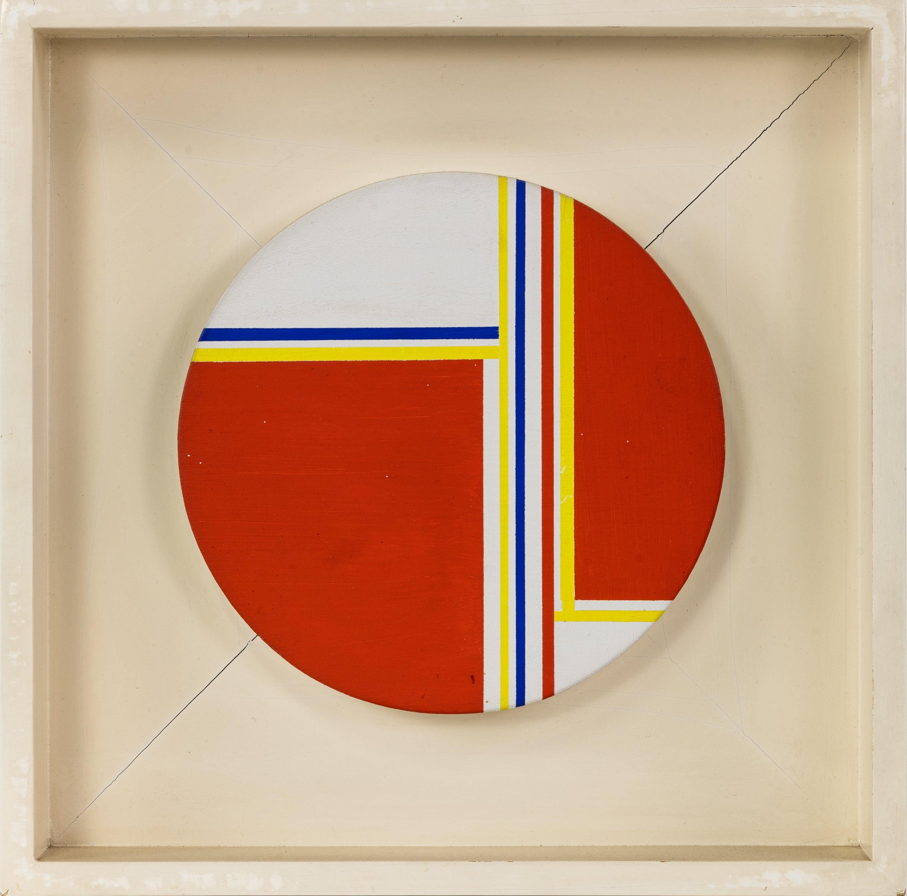 Ilya Bolotowsky Mini Tondo in Scarlet Yellow Blue Signed 1975 Original Painting
