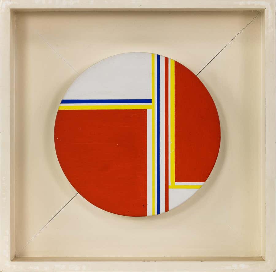 Ilya Bolotowsky Mini Tondo in Scarlet Yellow Blue Signed 1975 Original Painting