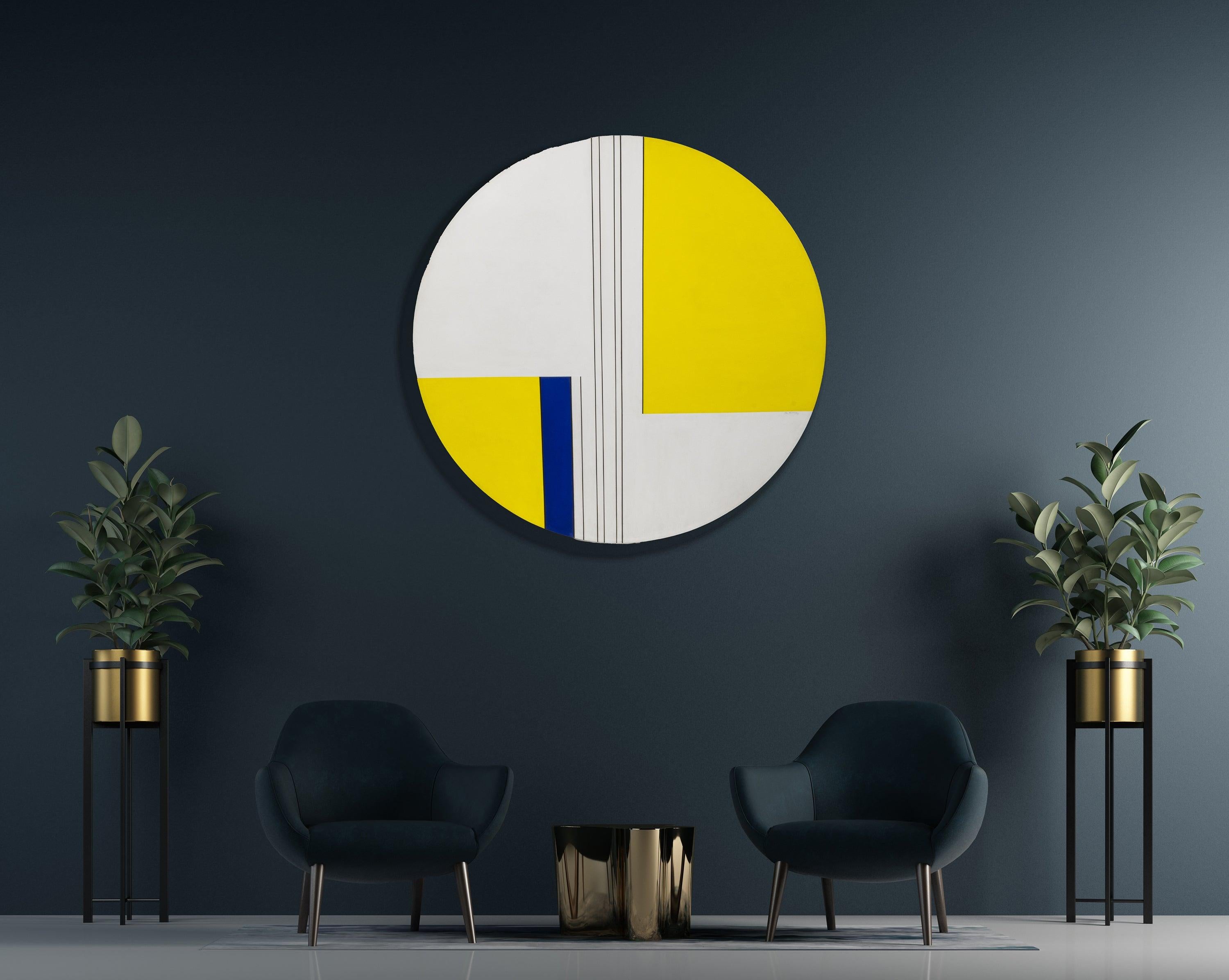 Ilya Bolotowsky Tondo with Blue and Yellow 1969 Signed Original Painting