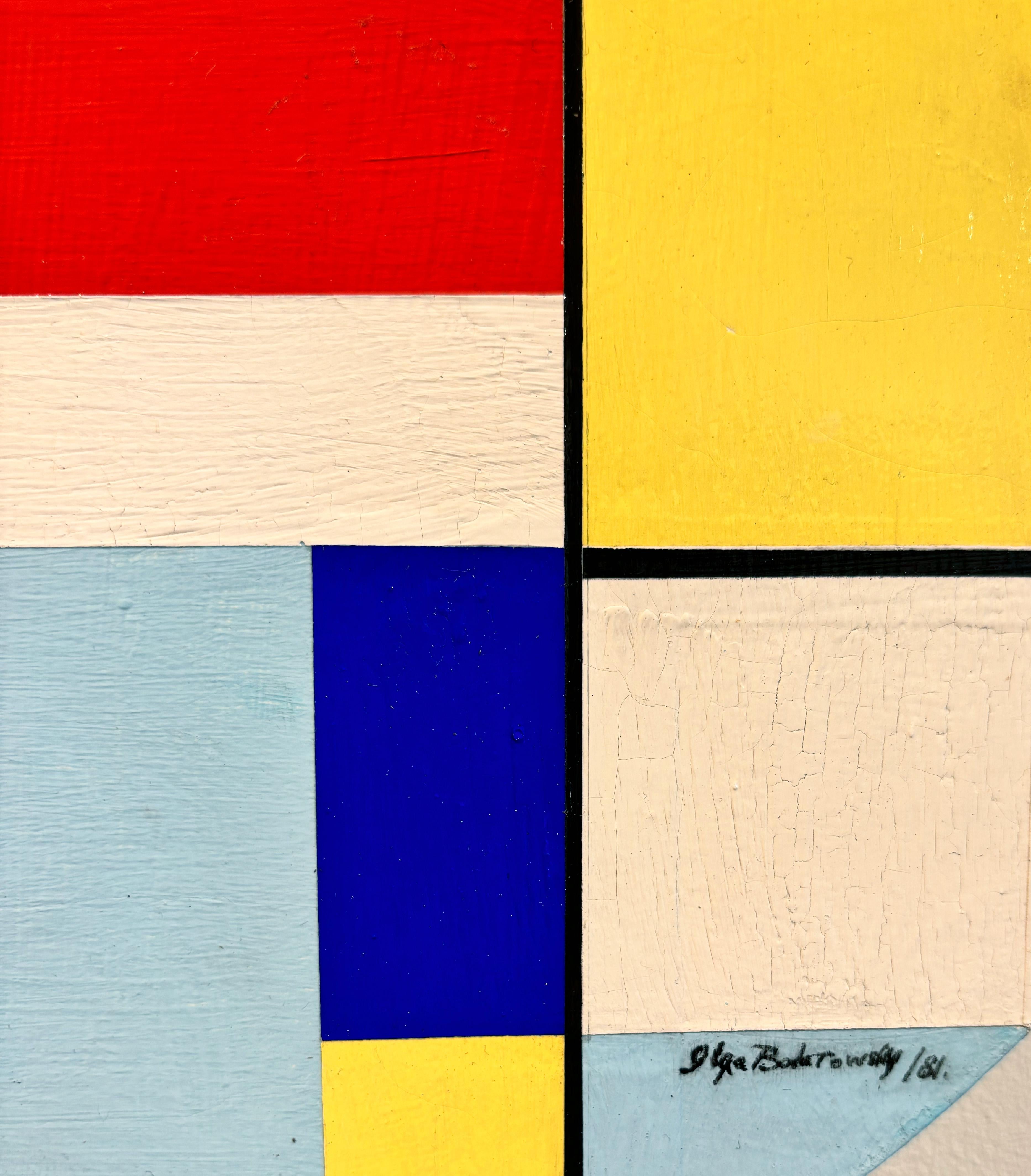 Ilya Bolotowsky is an important and highly recognized hard edge american abstractionist.  He experimented with diamond shaped canvases and circular works as well as square formats with compositions that picked up where Piet Mondrian left off.  This