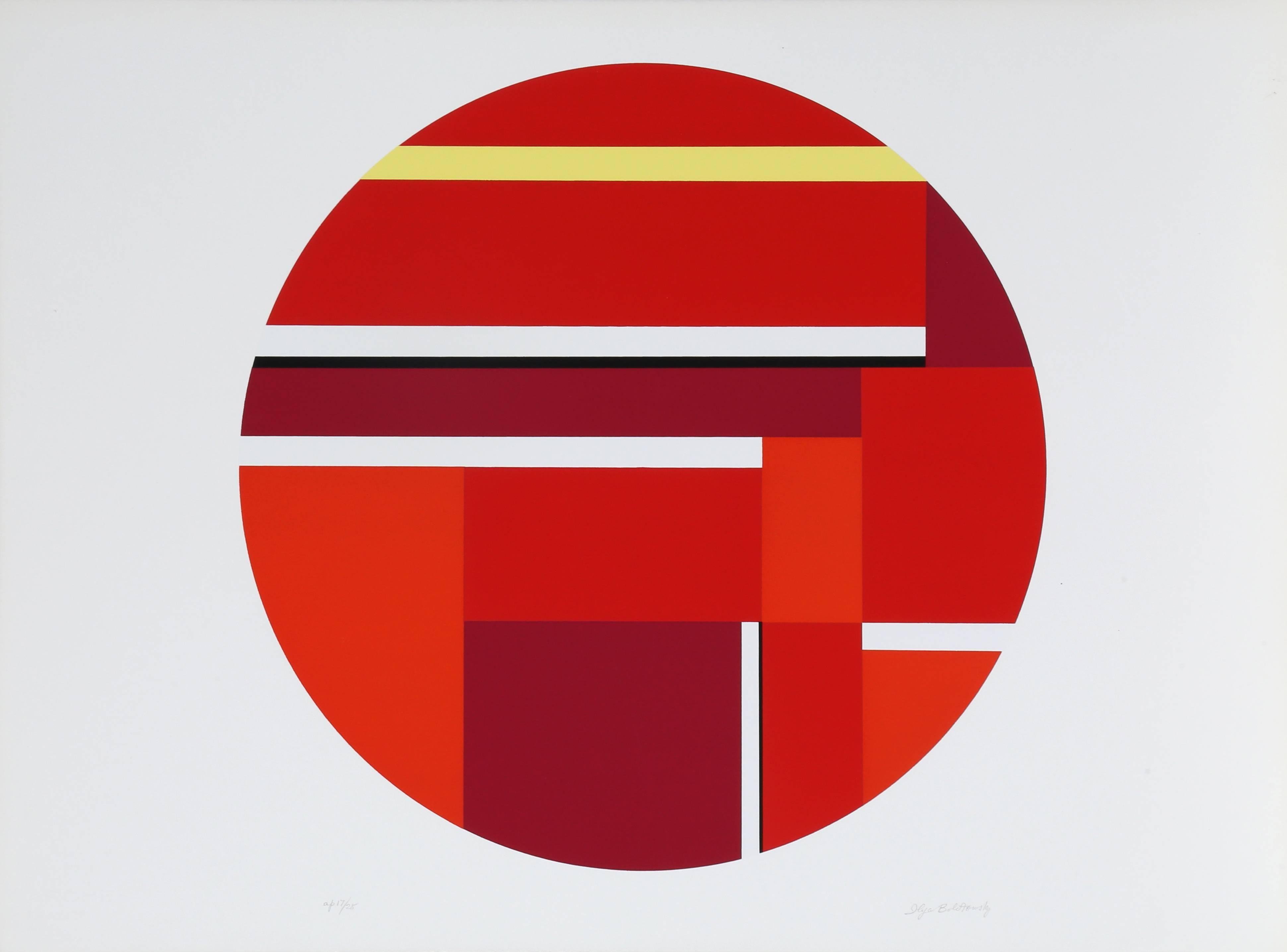 Red Tondo, Geometric Abstract Screenprint by Ilya Bolotowsky