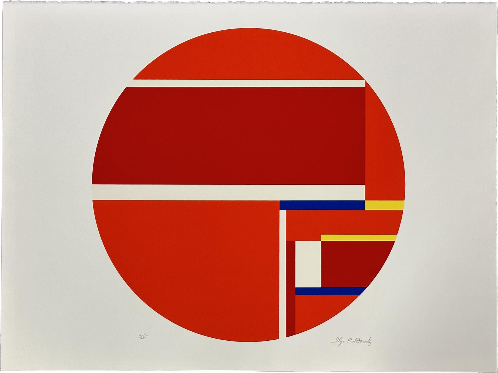 Abstract Print di Ilya Bolotowsky - Tondo rosso firmato in edizione limitata serigrafica 1979
