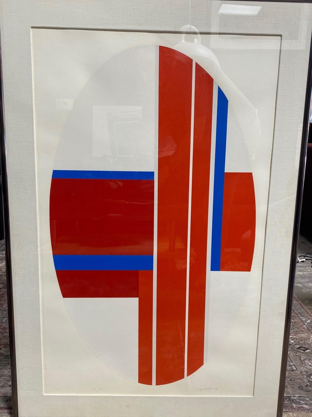 Modern Ilya Bolotowsky Signed Limited Edition Silkscreen in Color Abstract Print Red