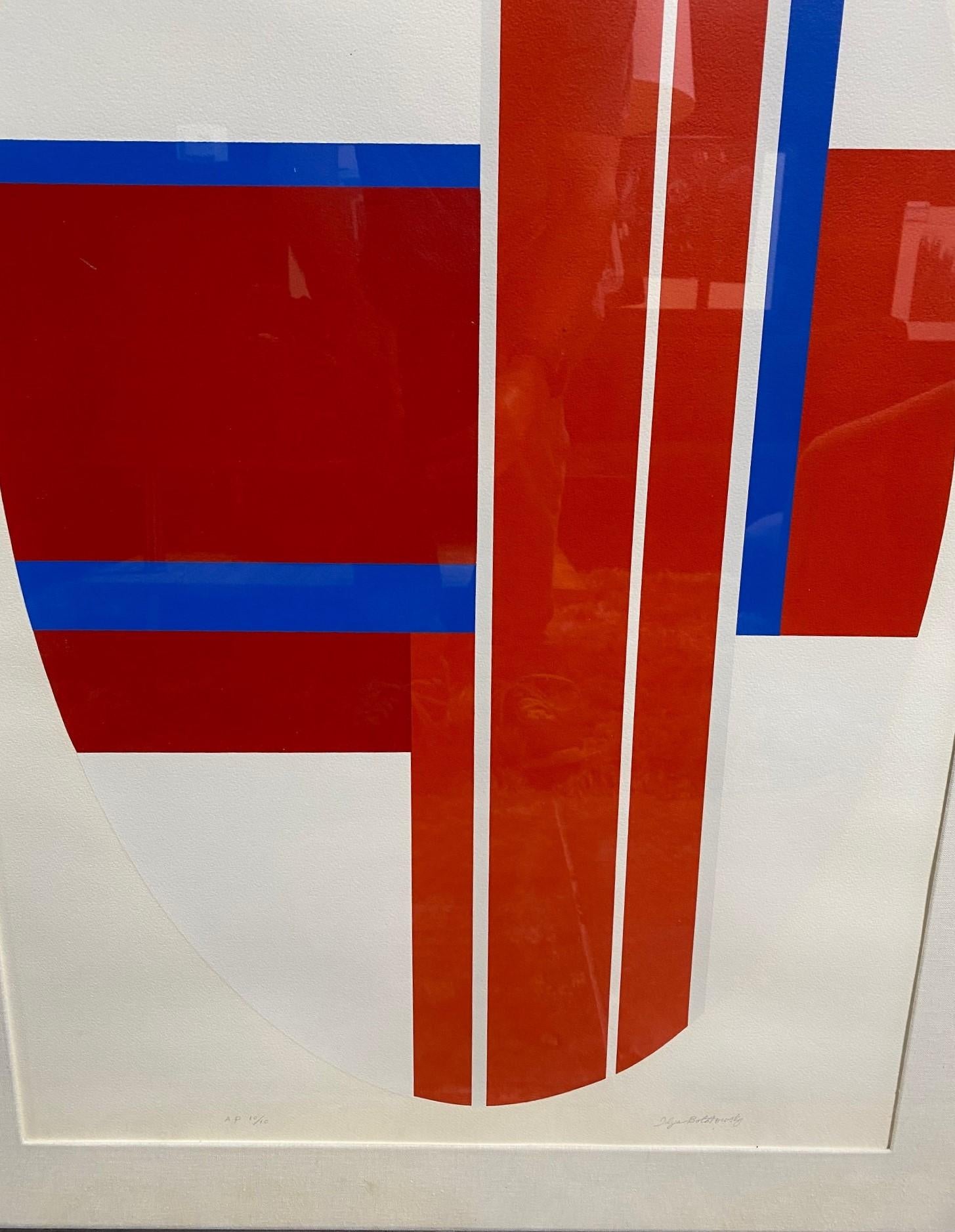 20th Century Ilya Bolotowsky Signed Limited Edition Silkscreen in Color Abstract Print Red