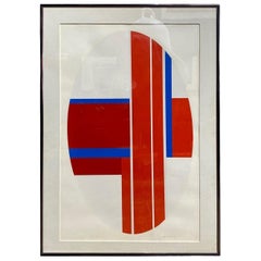 Ilya Bolotowsky Firmato Edizione Limitata Serigrafia a Colori Stampa Astratta Rosso