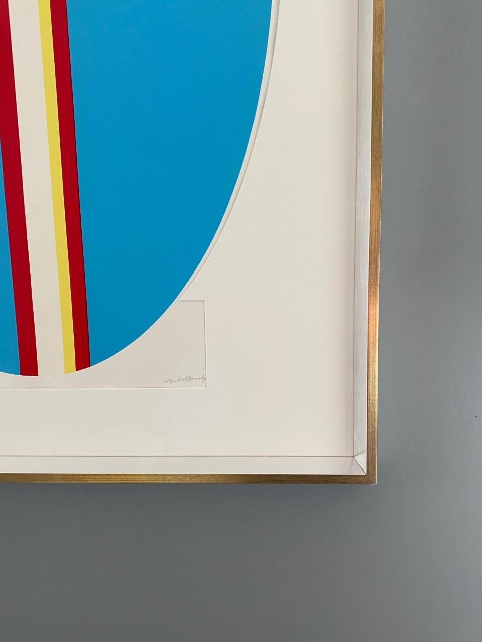 Ilya Bolotowsky Firmato Serigrafia Modernista Serie Ellisse Blu Verticale in vendita 2