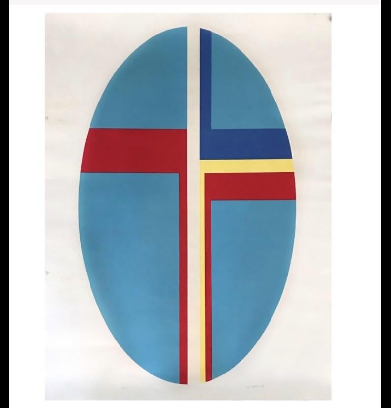 Ilya Bolotowsky Signed Modernist Silkscreen Vertical Blue Ellipse Series For Sale 5