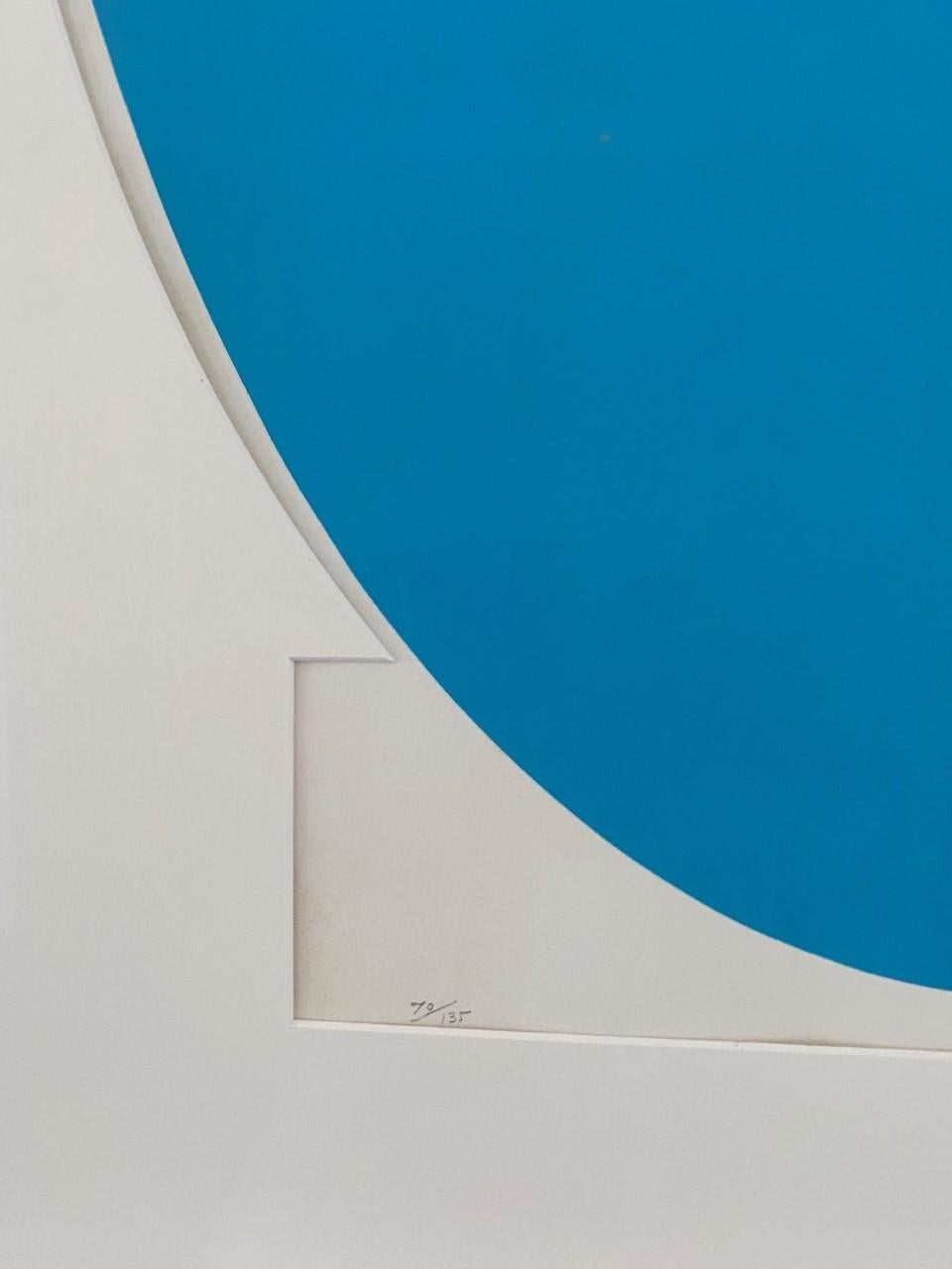 Pressed Ilya Bolotowsky Signed Modernist Silkscreen Vertical Blue Ellipse Series For Sale