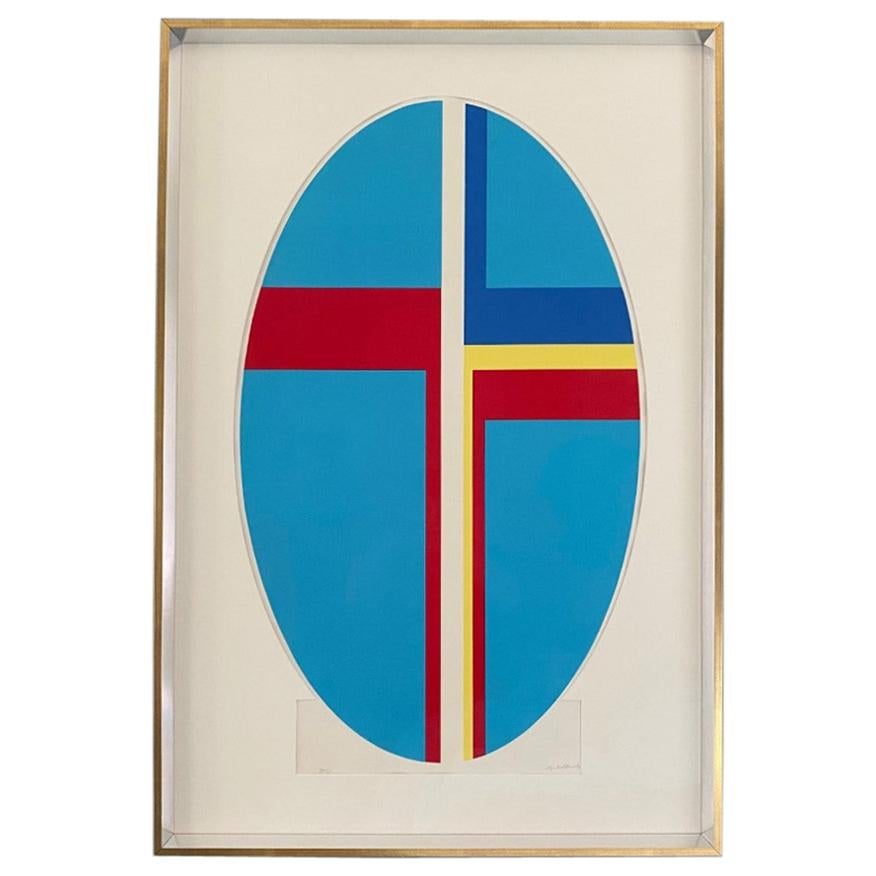 Ilya Bolotowsky Firmato Serigrafia Modernista Serie Ellisse Blu Verticale