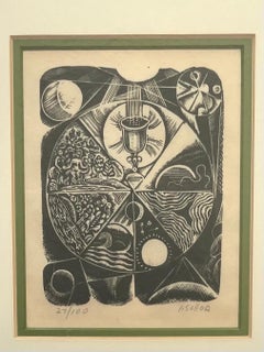 Ilya Schor, expressionniste judaïque, gravure sur bois sur bois Shabbat, imprimé juif