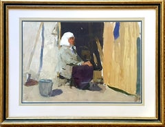 Realist Portrait, Mid-Century Oil On Card, The Babushka. Oil.