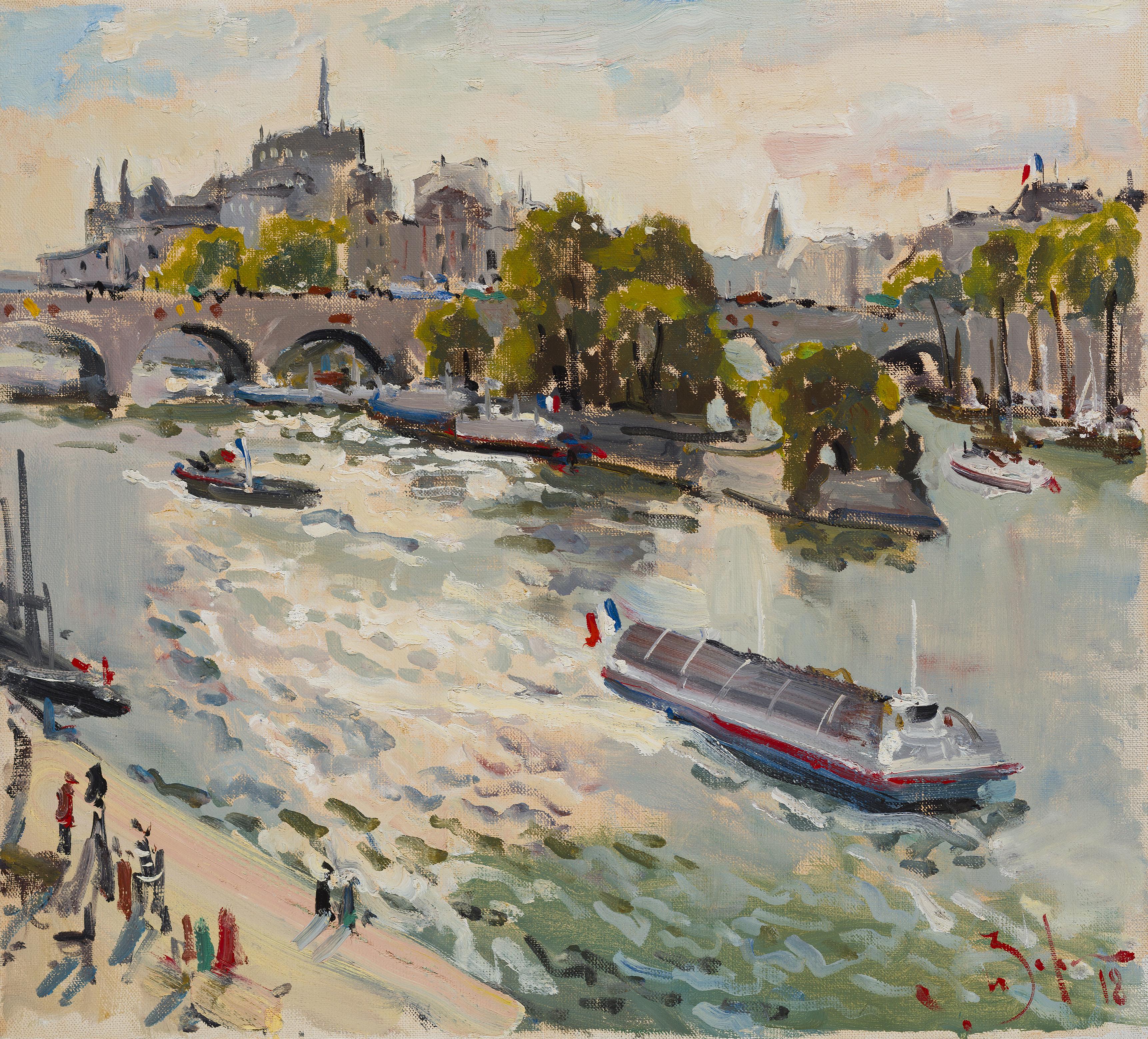 Ilya Zorkin Figurative Painting - Seine. Paris - 21st Century Contemporary Impressionism Landscape Oil Painting