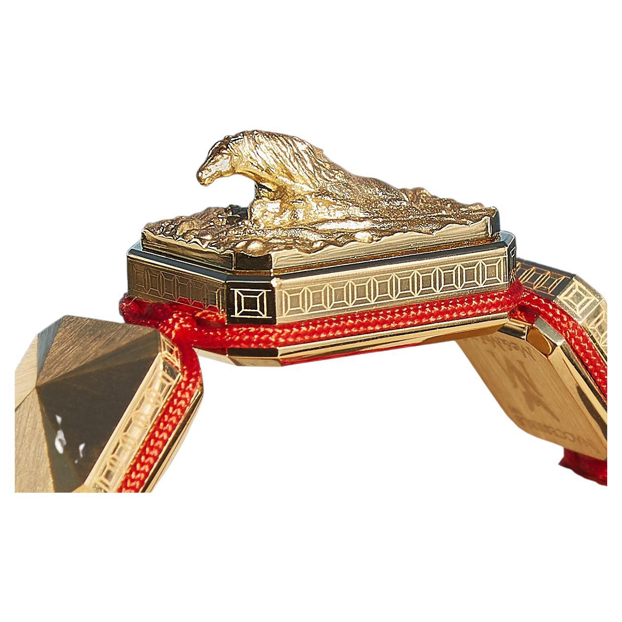 I'm Different a Horse 3D Microsculpture in 18k Gold Bracelet with Red Cord For Sale