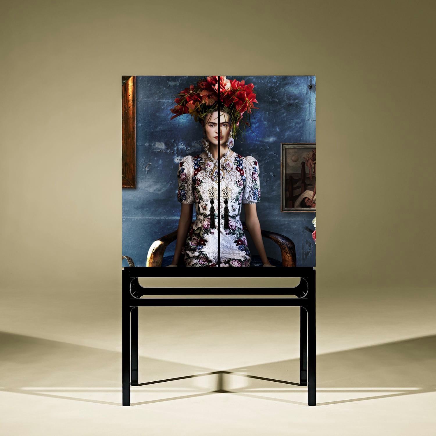 Portuguese Frida Kahlo Image Cabinet with Artistic Intervention by Axel Crieger For Sale