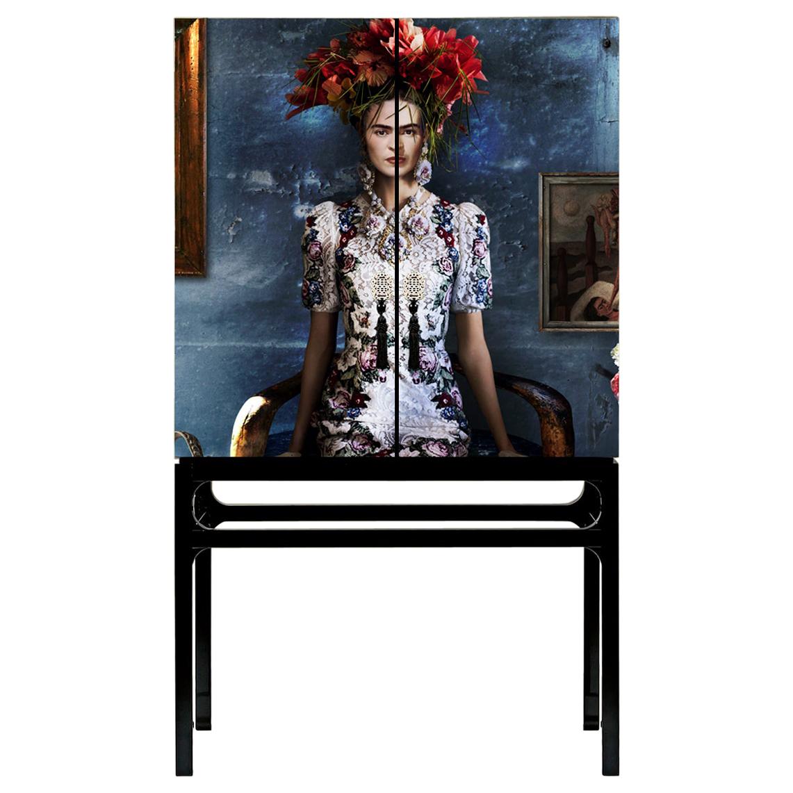Frida Kahlo Image Cabinet with Artistic Intervention by Axel Crieger For Sale