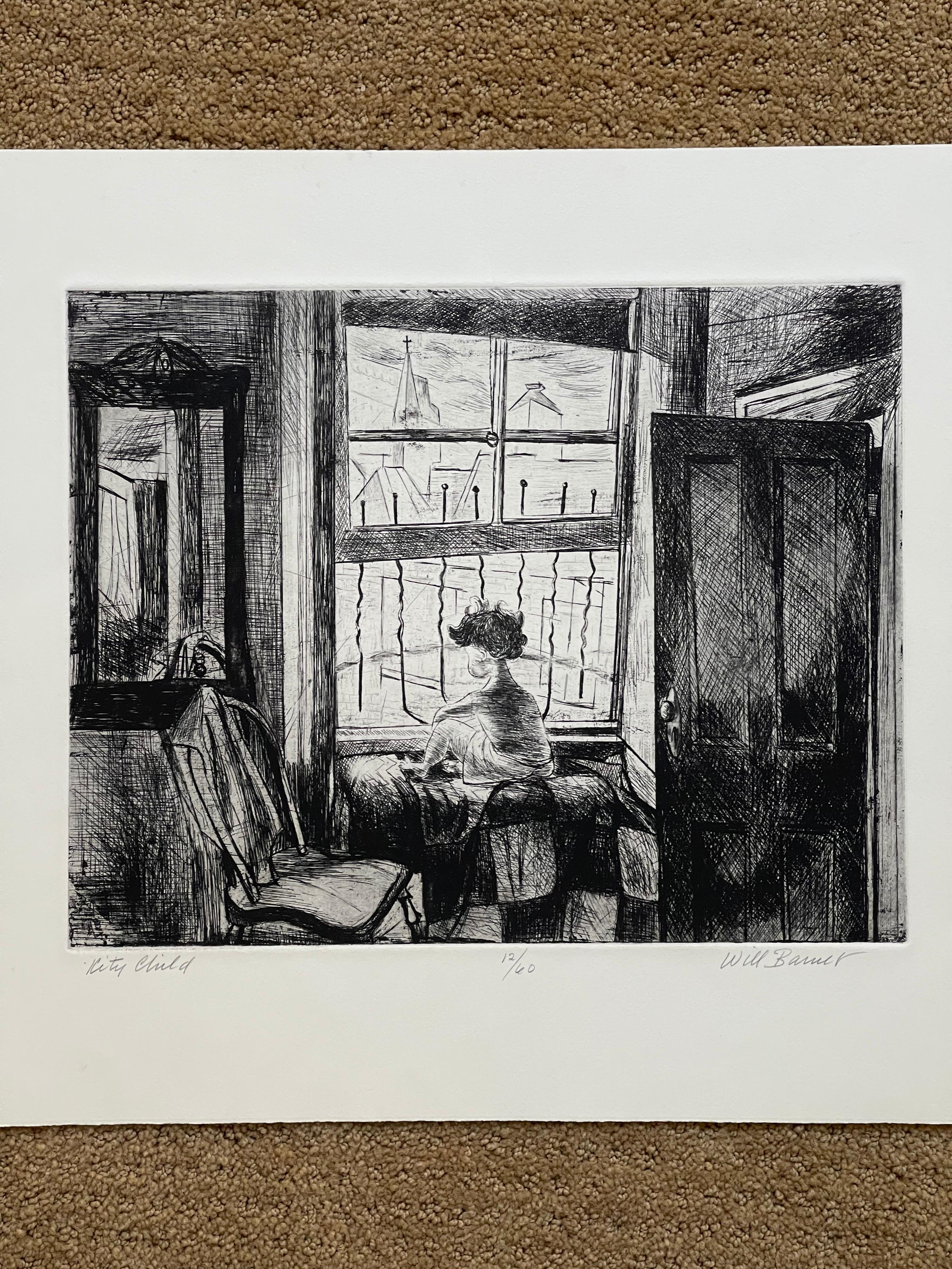 American Images of Children Etching Entitled 