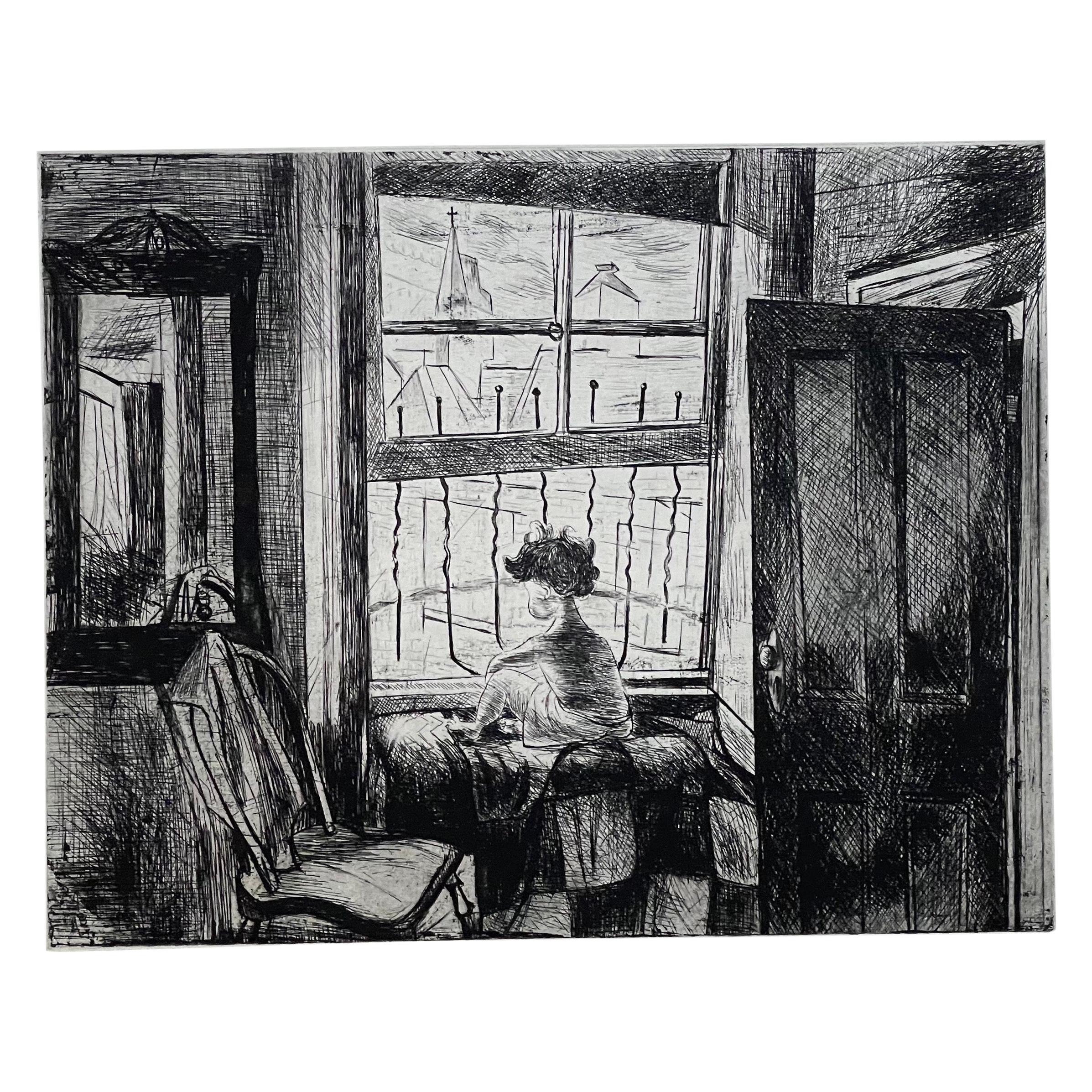 Images of Children Etching Entitled "City Child" by Will Barnet For Sale