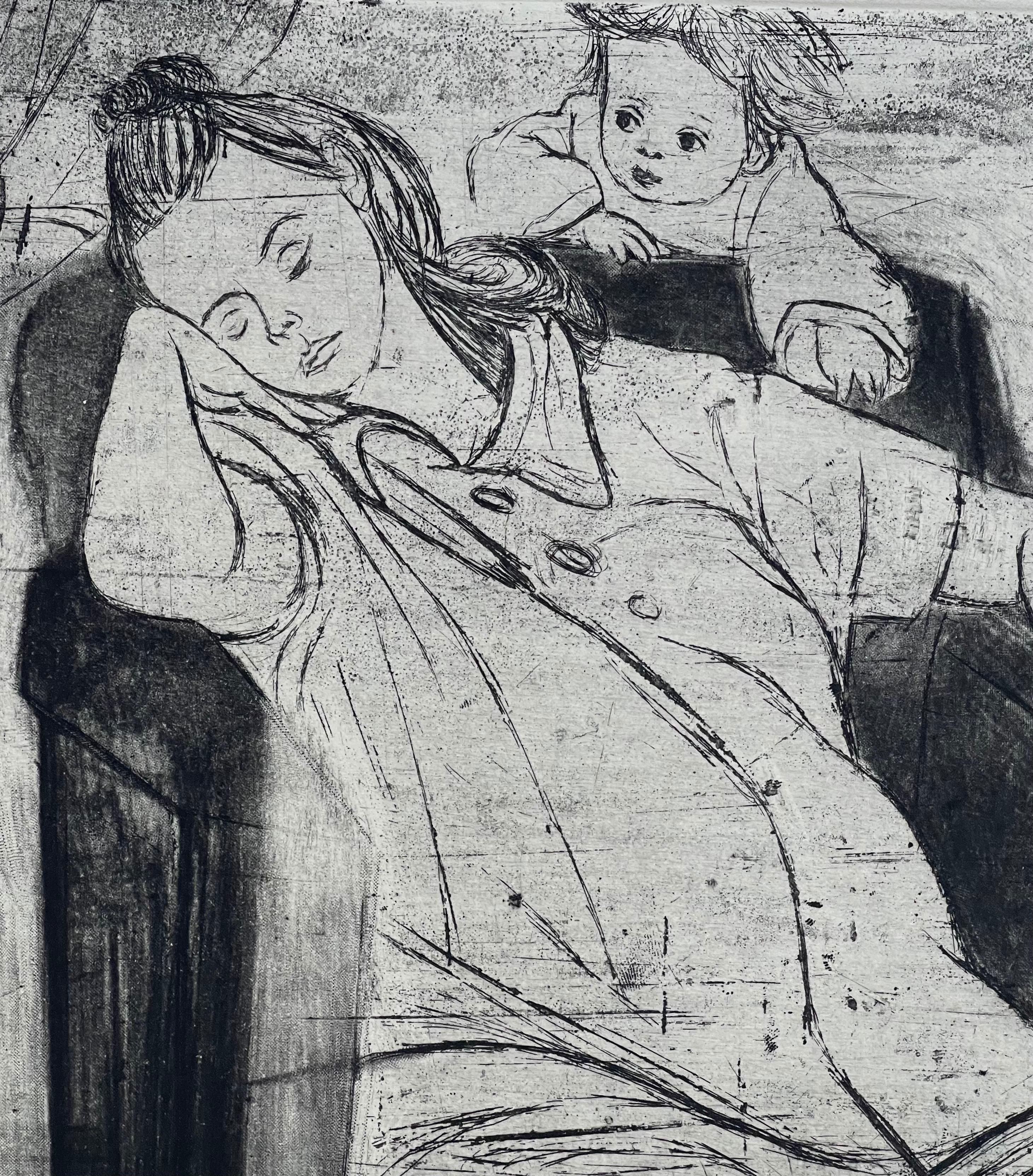 Bilder von Kindern, Radierung mit dem Titel „Schlafende Mutter“ von Will Barnet im Angebot 2