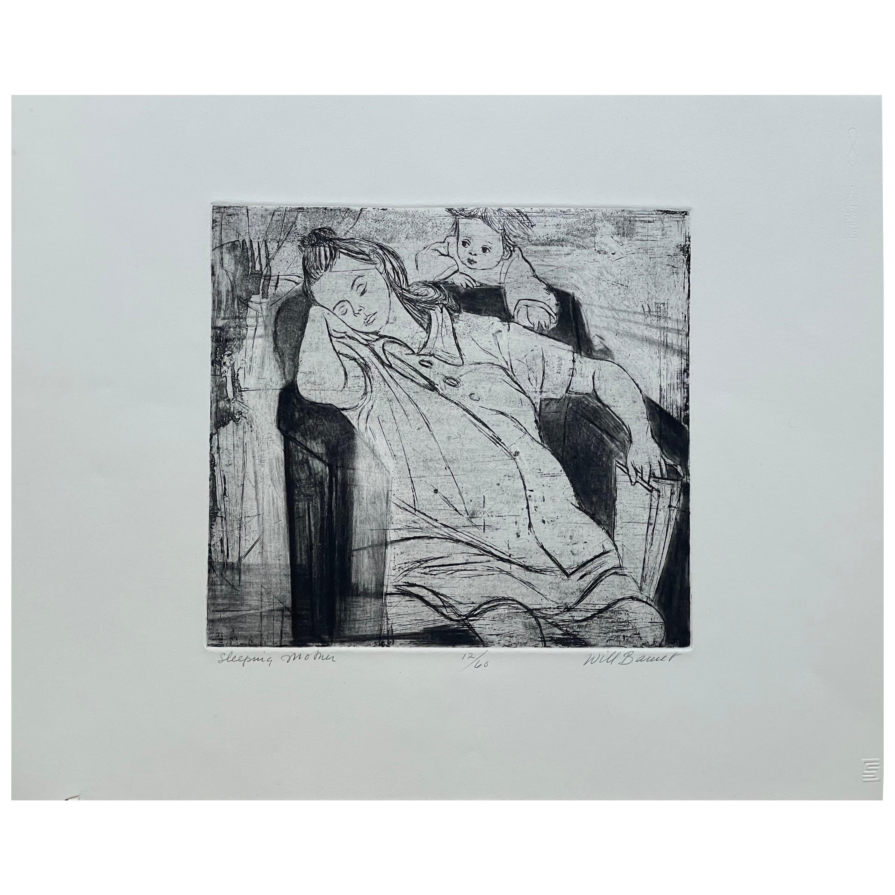 Images of Children Etching Entitled "Sleeping Mother" by Will Barnet For Sale