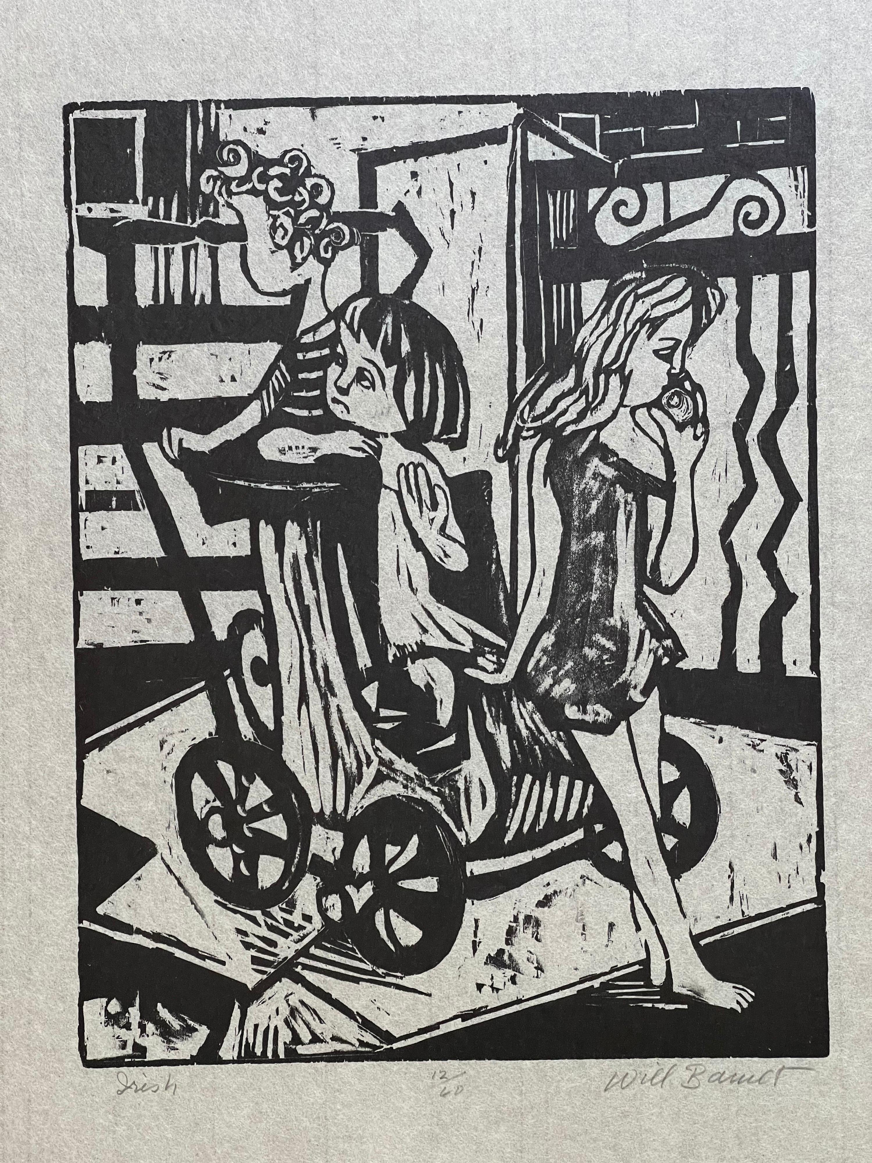 20th Century Images of Children Woodcut Entitled 