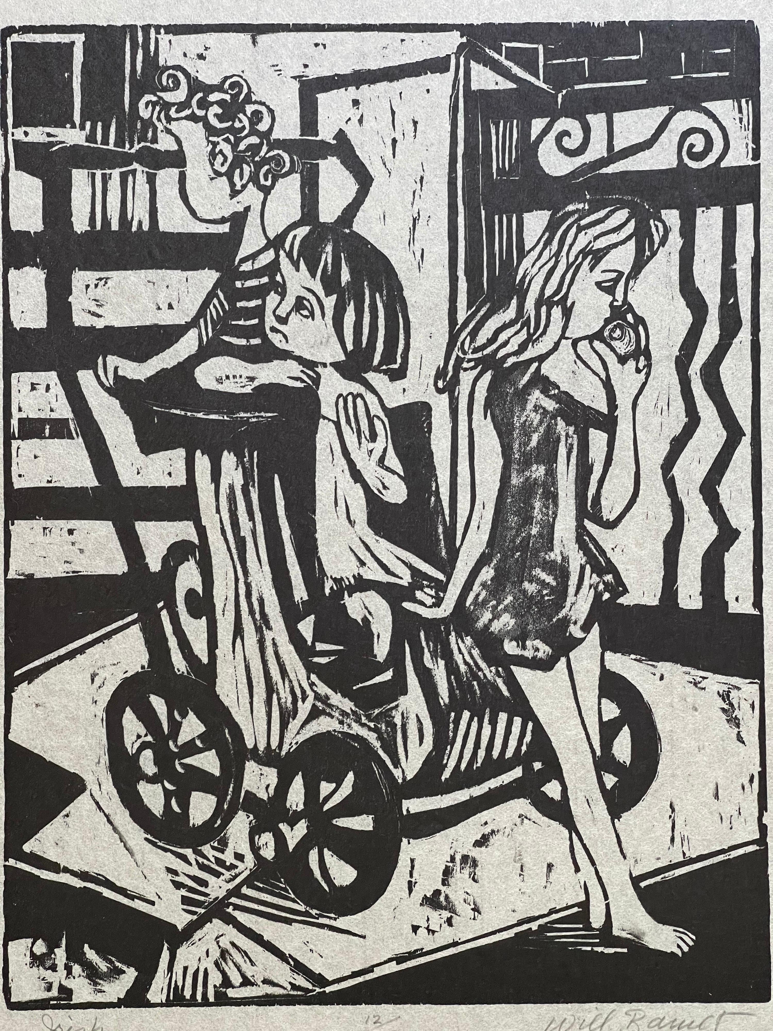 Images of Children Woodcut Entitled 