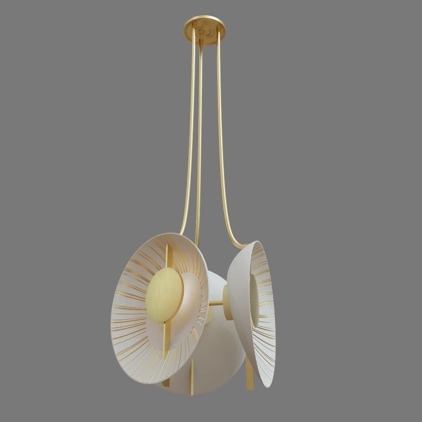 Imagin Calatia Pendant in Brushed Brass and Porcelain In Distressed Condition For Sale In Leighton Buzzard, GB