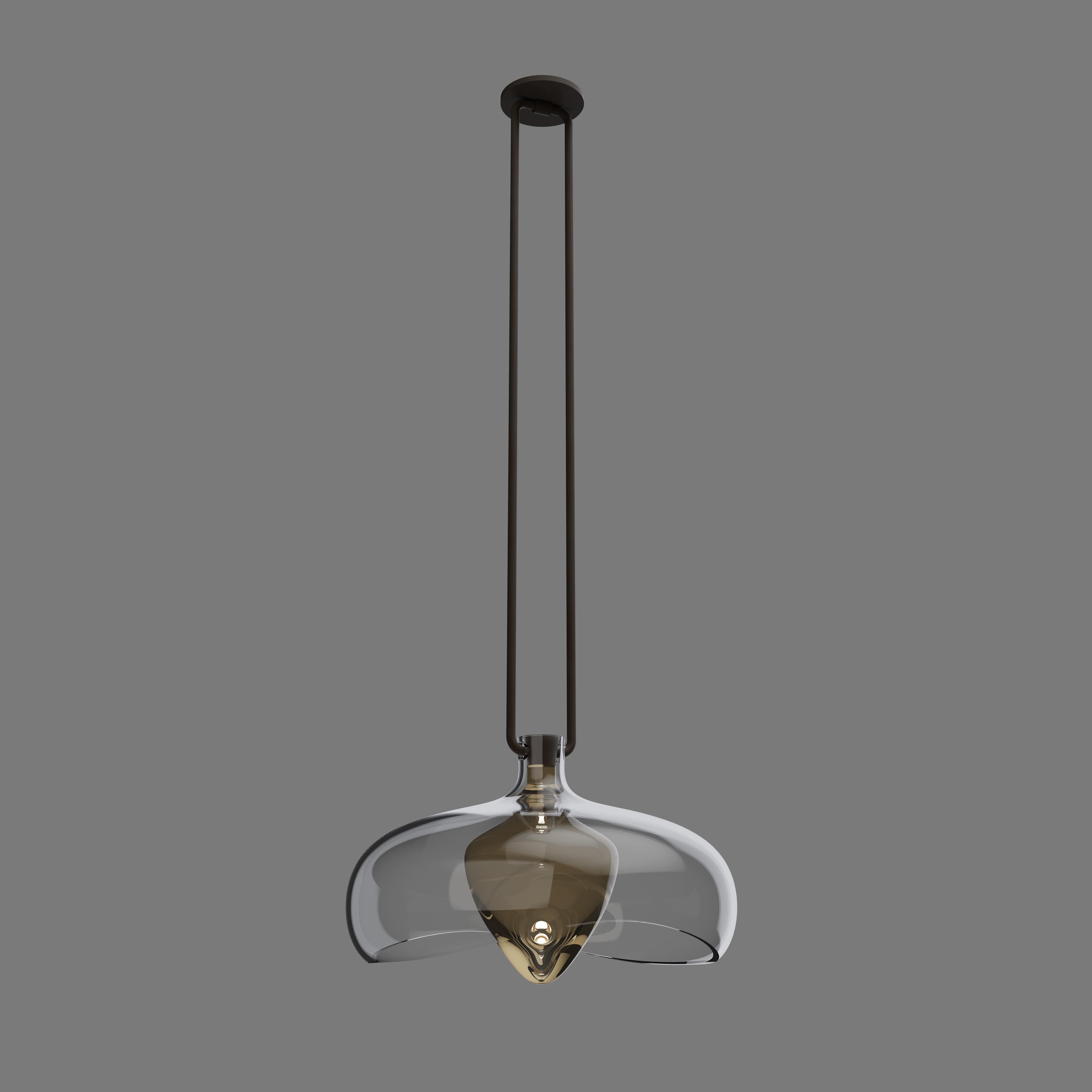 Imagin Calixa Pendant in Bronze and Clear Glass and Dark Bronze In New Condition For Sale In Leighton Buzzard, GB