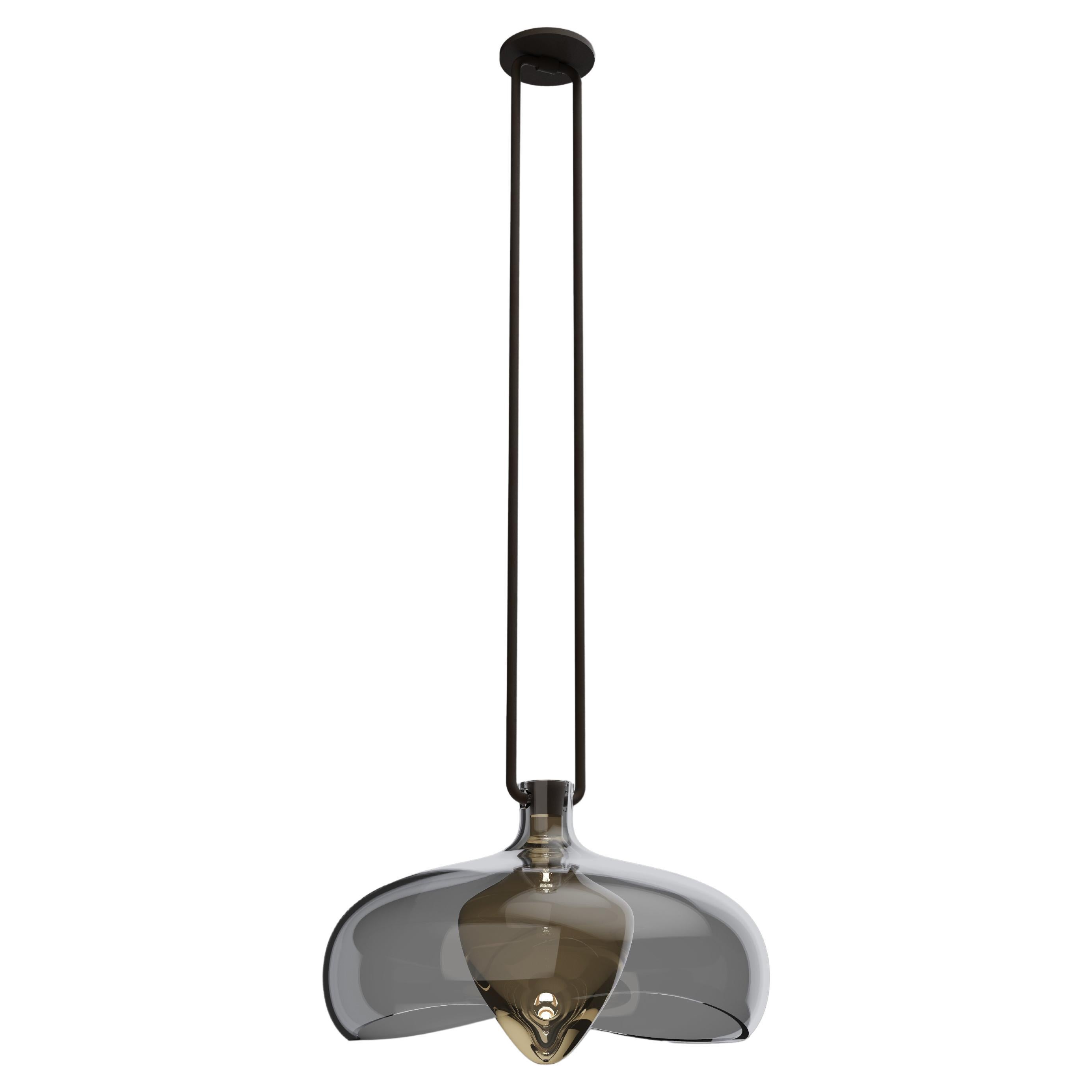 Imagin Calixa Pendant in Bronze and Clear Glass and Dark Bronze For Sale