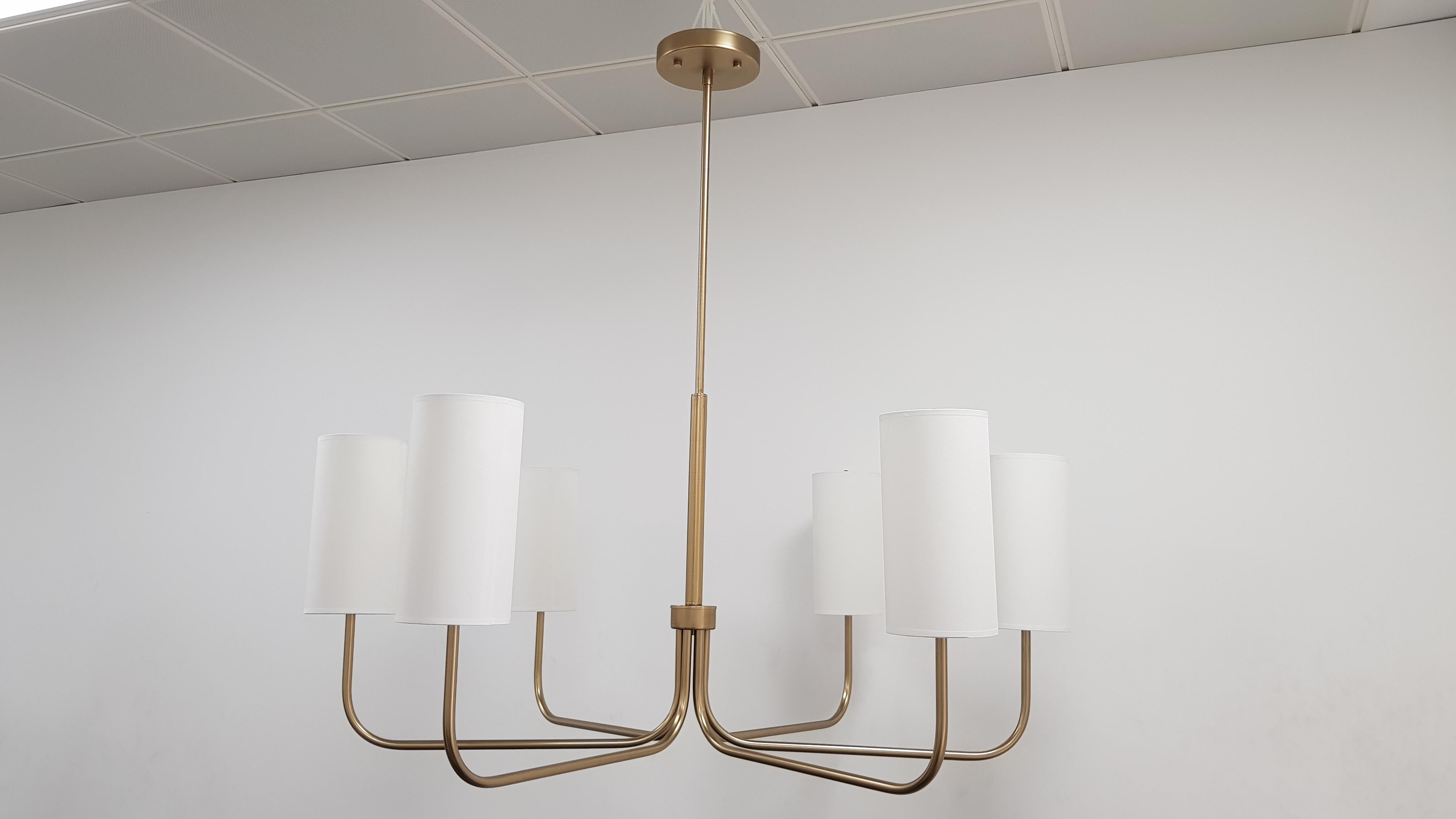 Imagin Classic Chandelier in Brushed Brass and Fabric Shade For Sale 1