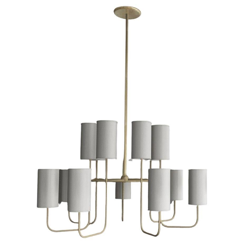 Imagin Classic Chandelier in Brushed Brass and Fabric Shade