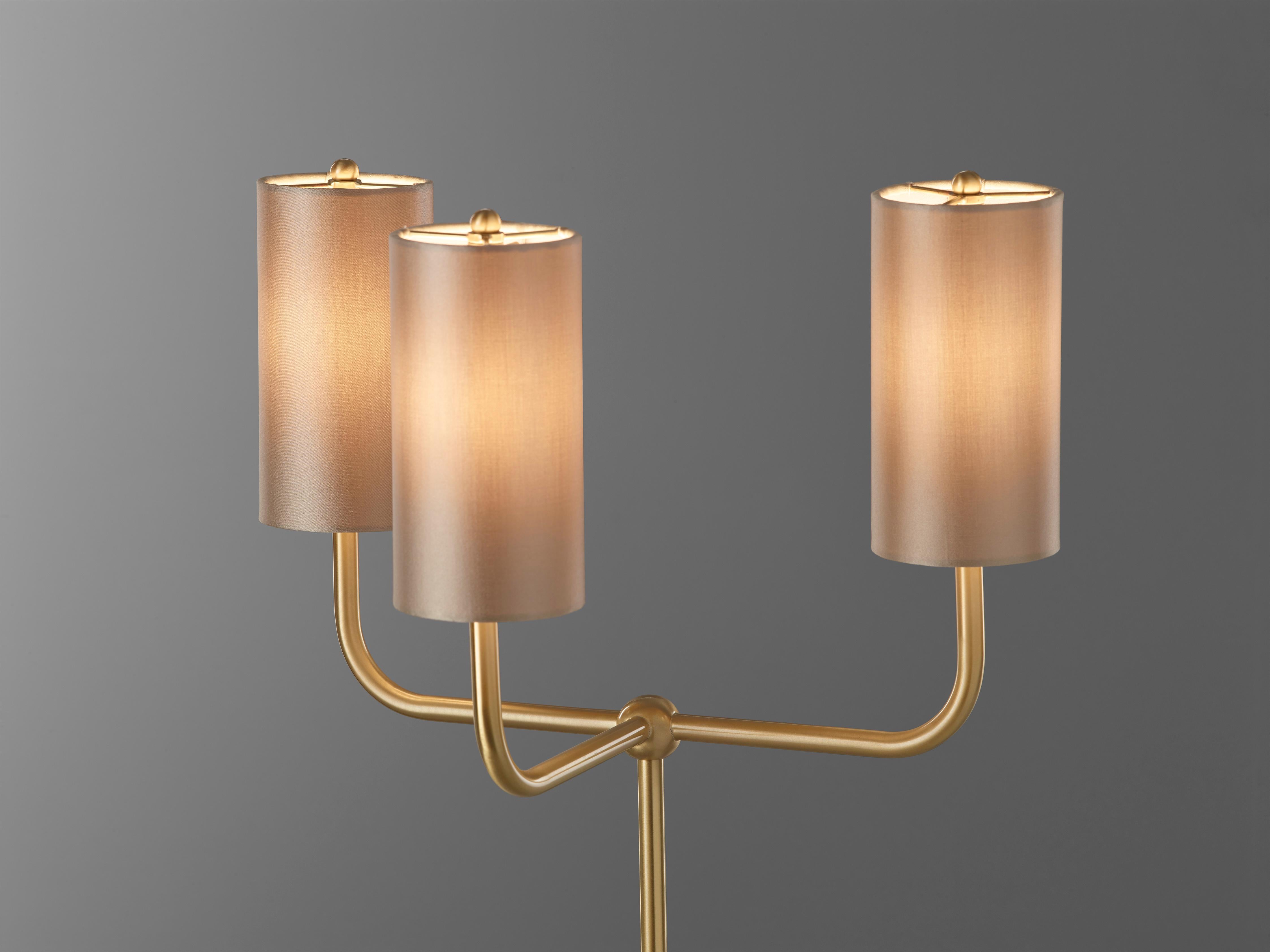 Contemporary Imagin Classic Floor Lamp in Brushed Brass and Fabric Shade. For Sale