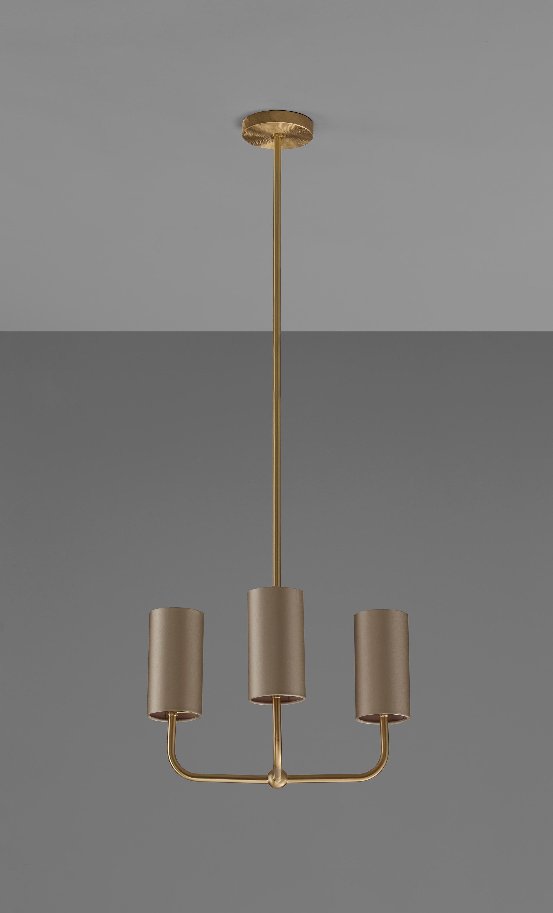 European Imagin Classic Pendant Light 2 in Brushed Brass and Fabric Shade For Sale