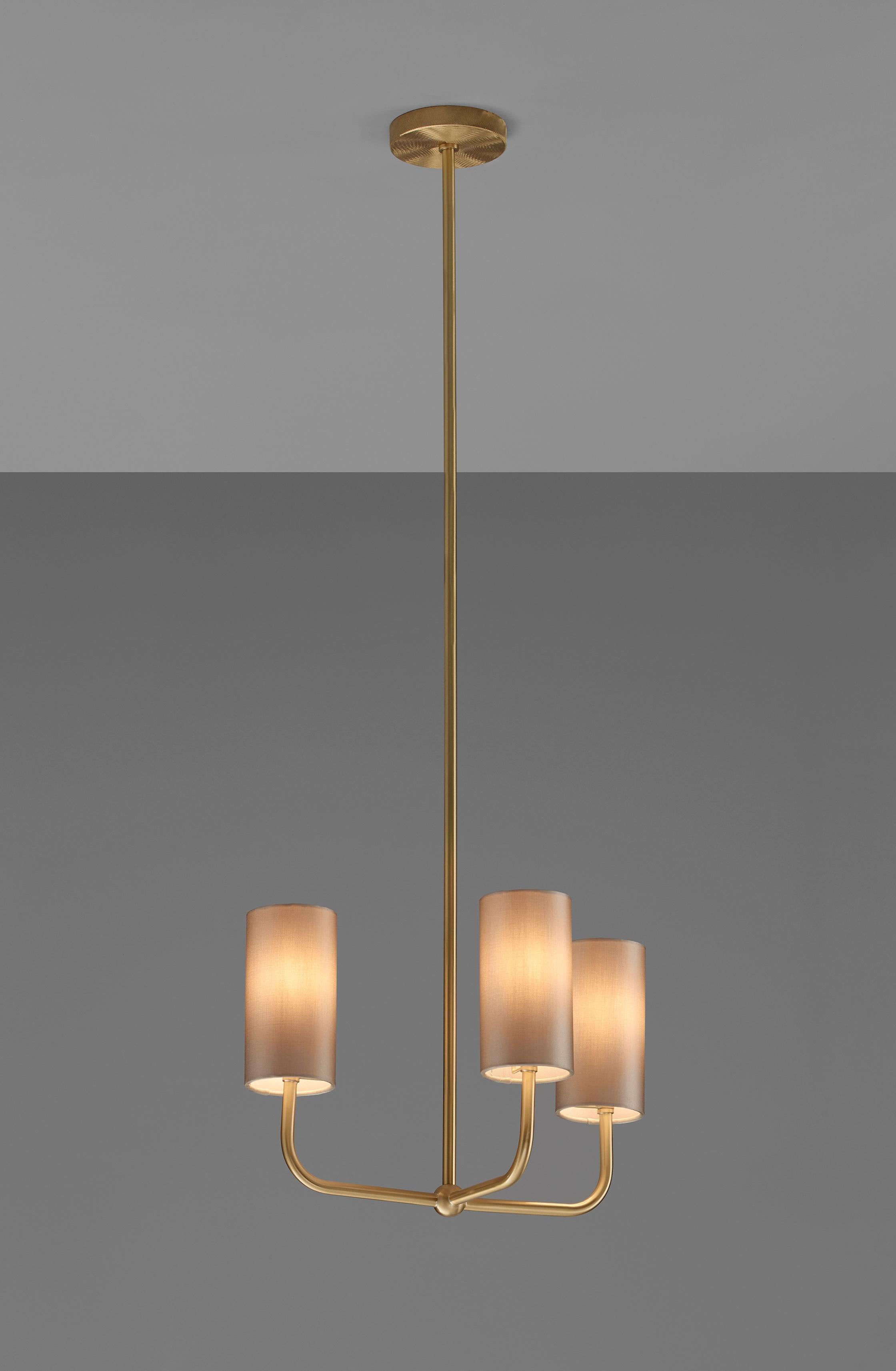 Contemporary Imagin Classic Pendant Light 2 in Brushed Brass and Fabric Shade For Sale