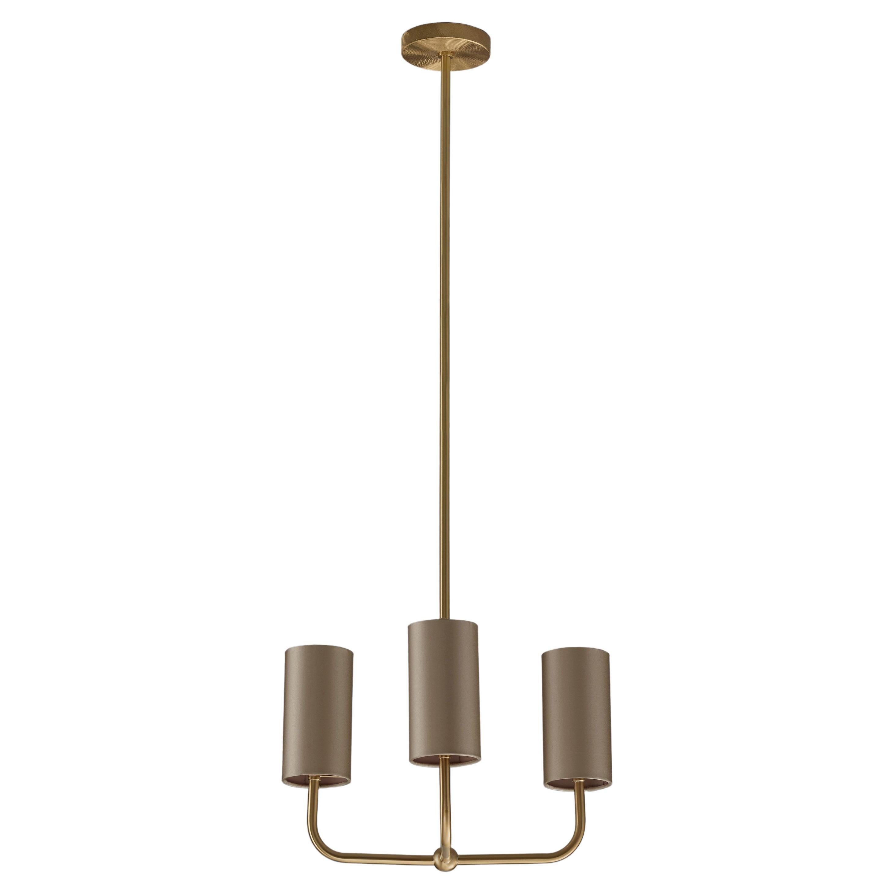 Imagin Classic Pendant Light 2 in Brushed Brass and Fabric Shade For Sale