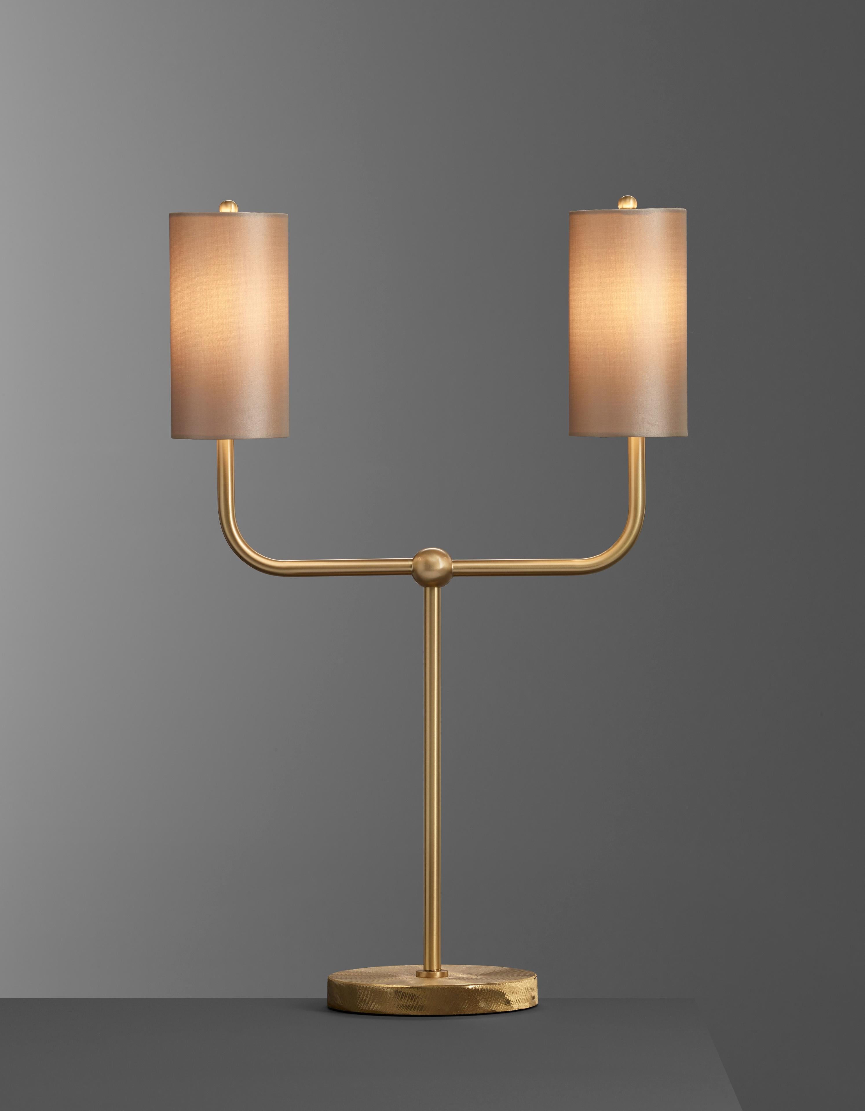 Imagin Classic Table Lamp in Brushed Brass and Fabric Shade In New Condition For Sale In Leighton Buzzard, GB