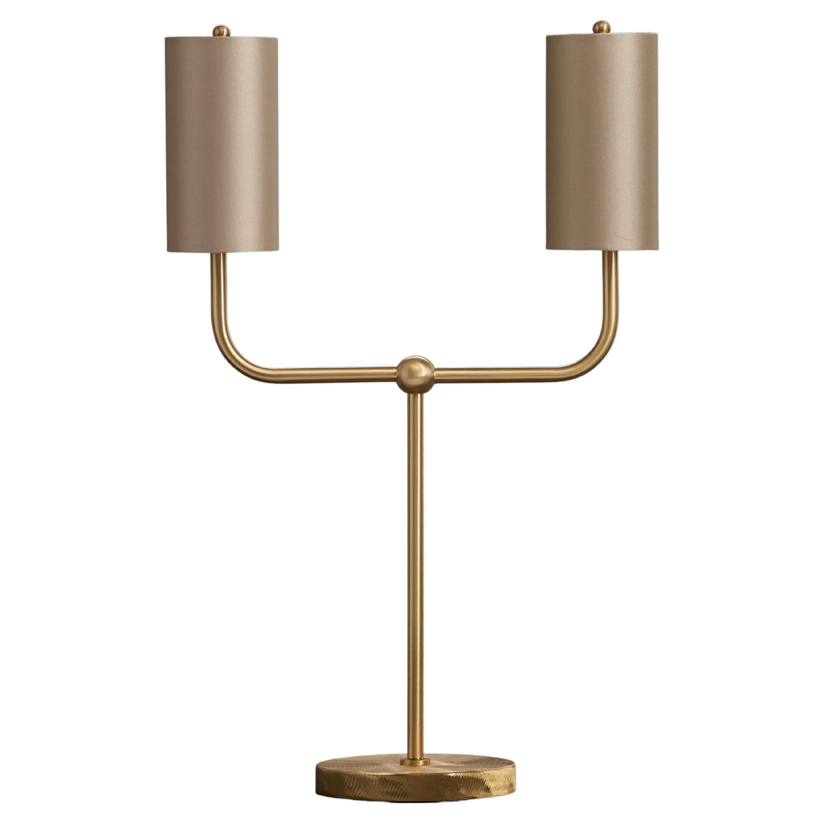 Imagin Classic Table Lamp in Brushed Brass and Fabric Shade For Sale