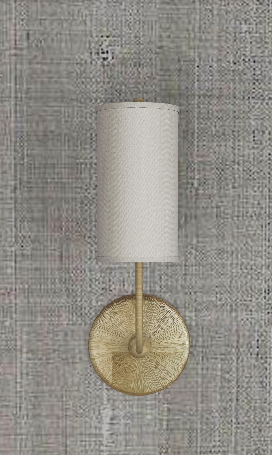 European Imagin Classic Wall Light 1 in Brushed Brass and Fabric Shade For Sale
