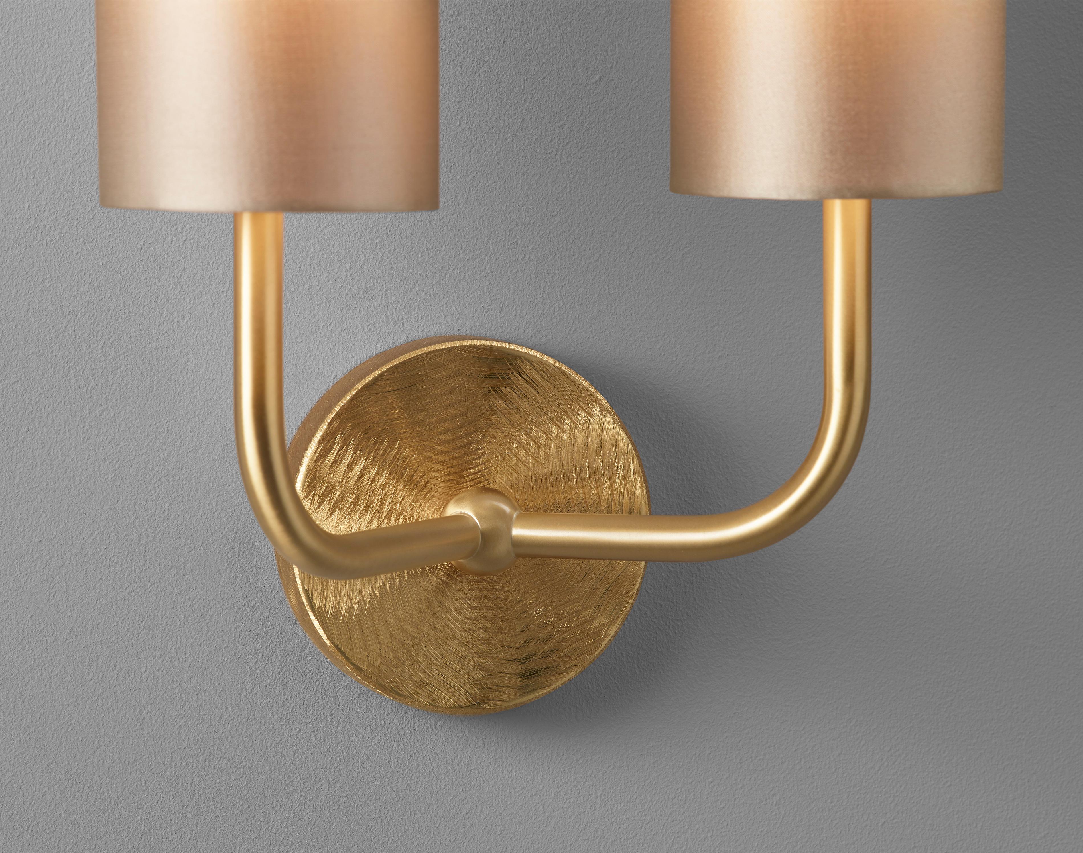 Imagin Classic Wall Light 2 in Brushed Brass and Fabric Shade In New Condition For Sale In Leighton Buzzard, GB