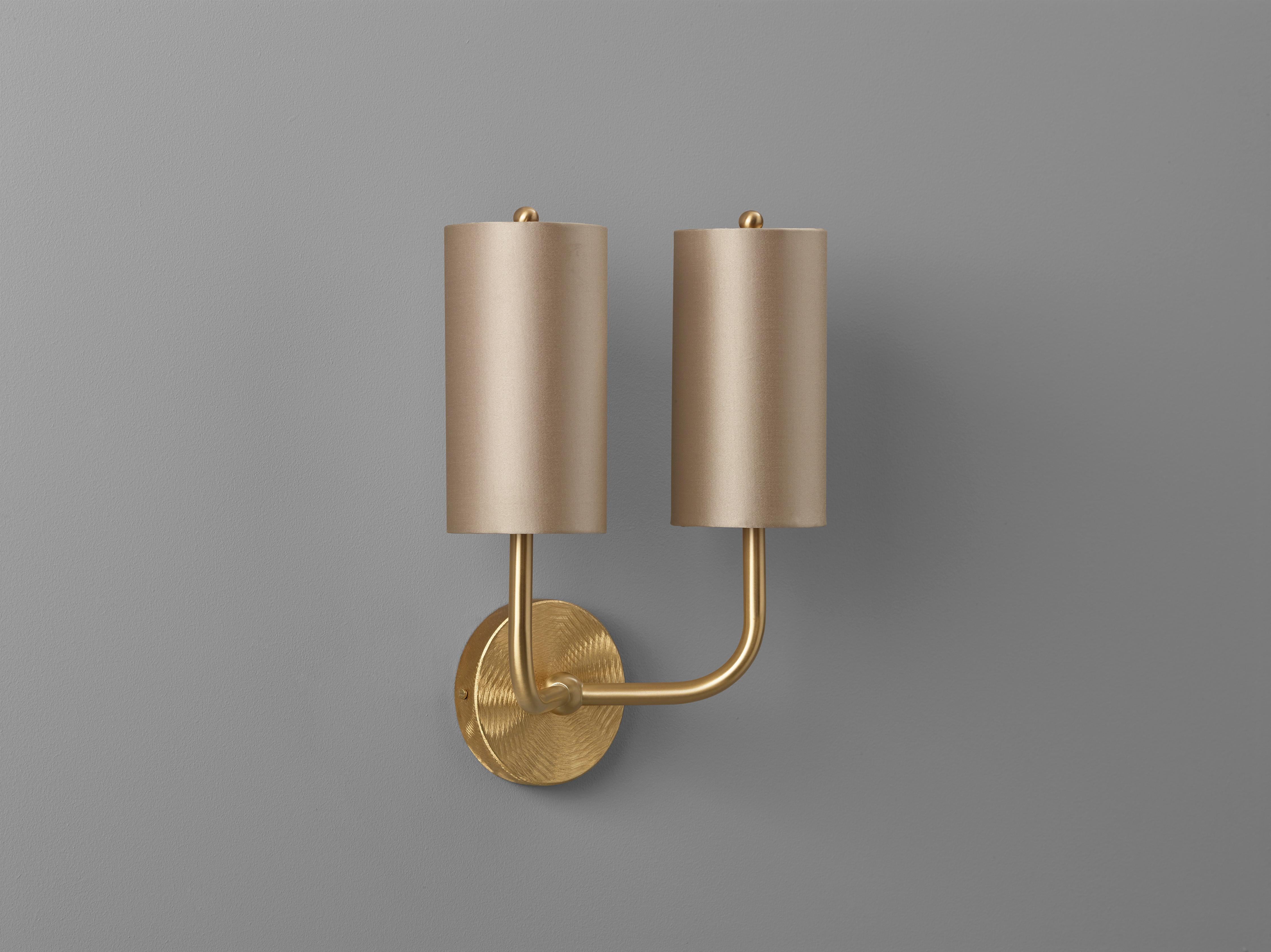 Contemporary Imagin Classic Wall Light 2 in Brushed Brass and Fabric Shade For Sale