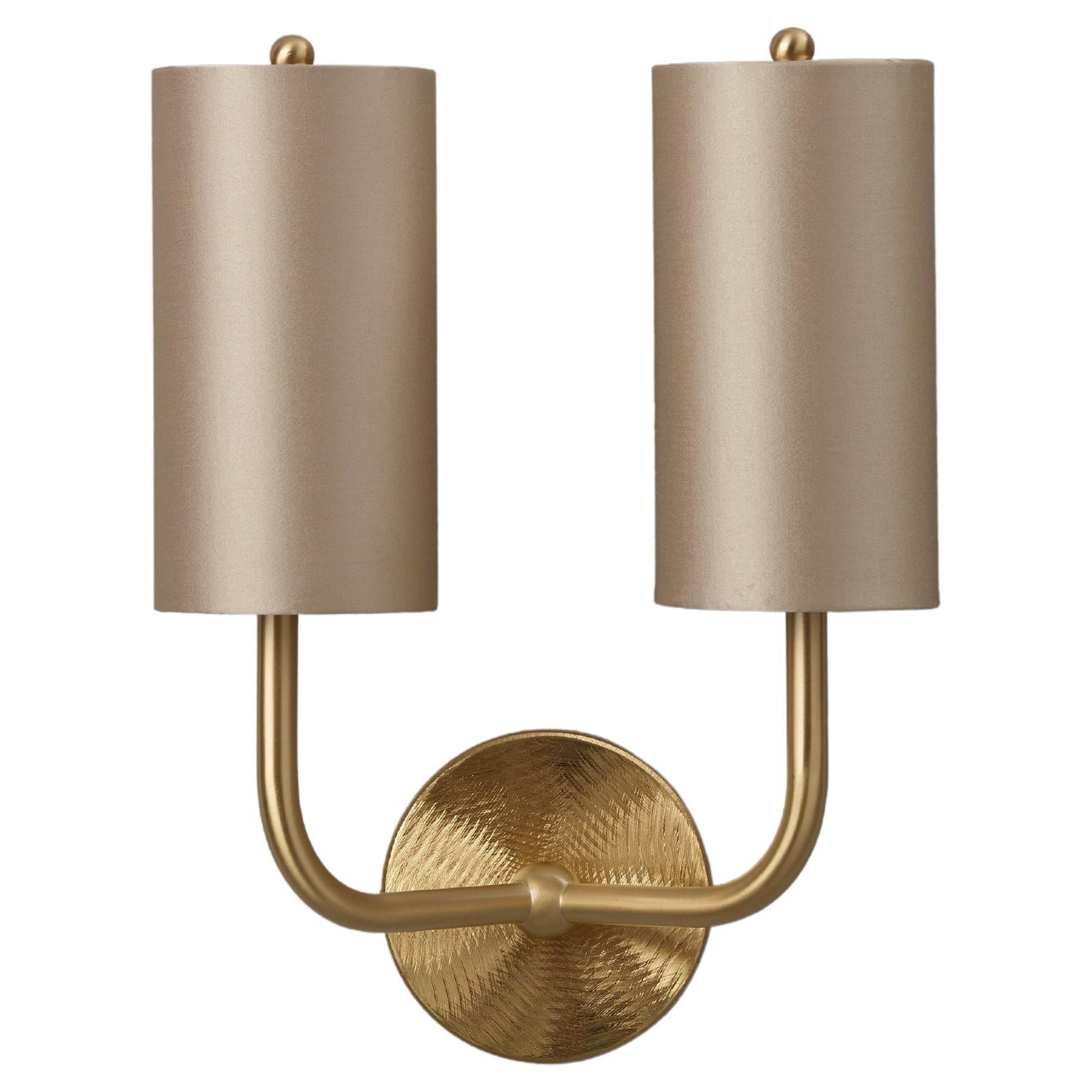 Imagin Classic Wall Light 2 in Brushed Brass and Fabric Shade For Sale