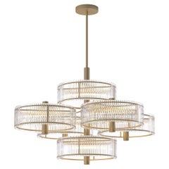 Imagin Contemporary Chandelier in Brushed Brass and Ribbed Glass
